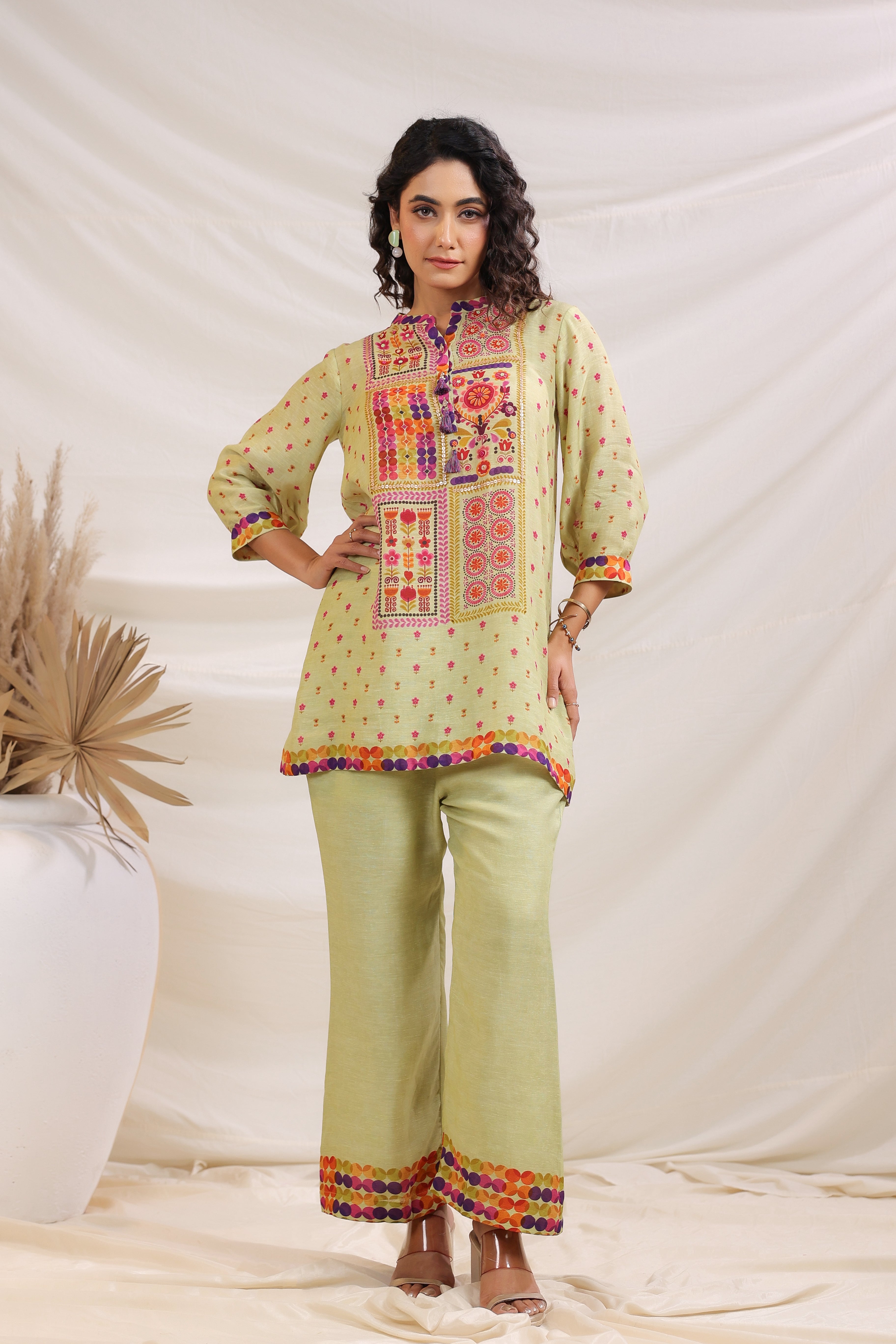 Sea Green Multicolor Embroidered Coord Set