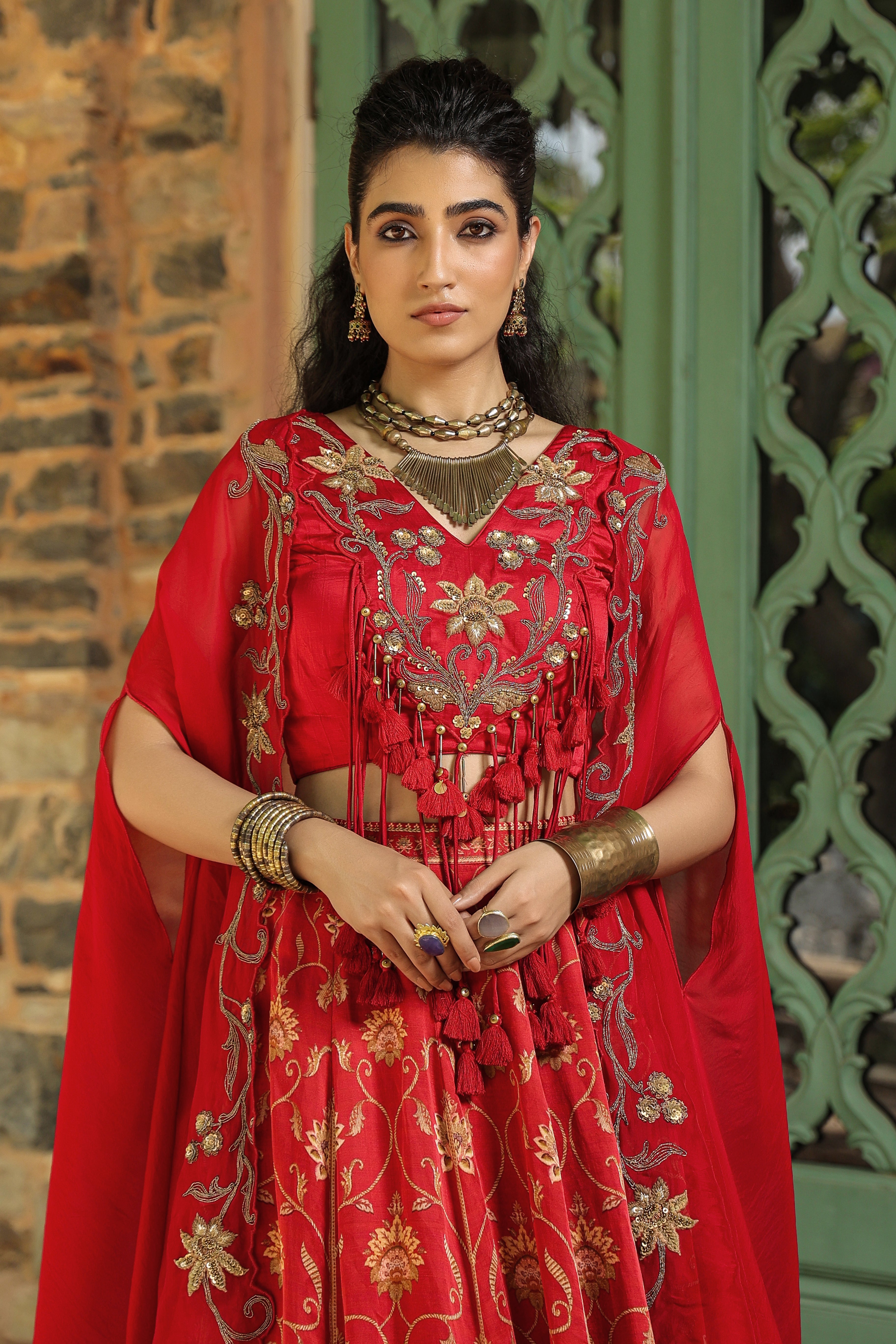 Embroidered Red Lehenga Set