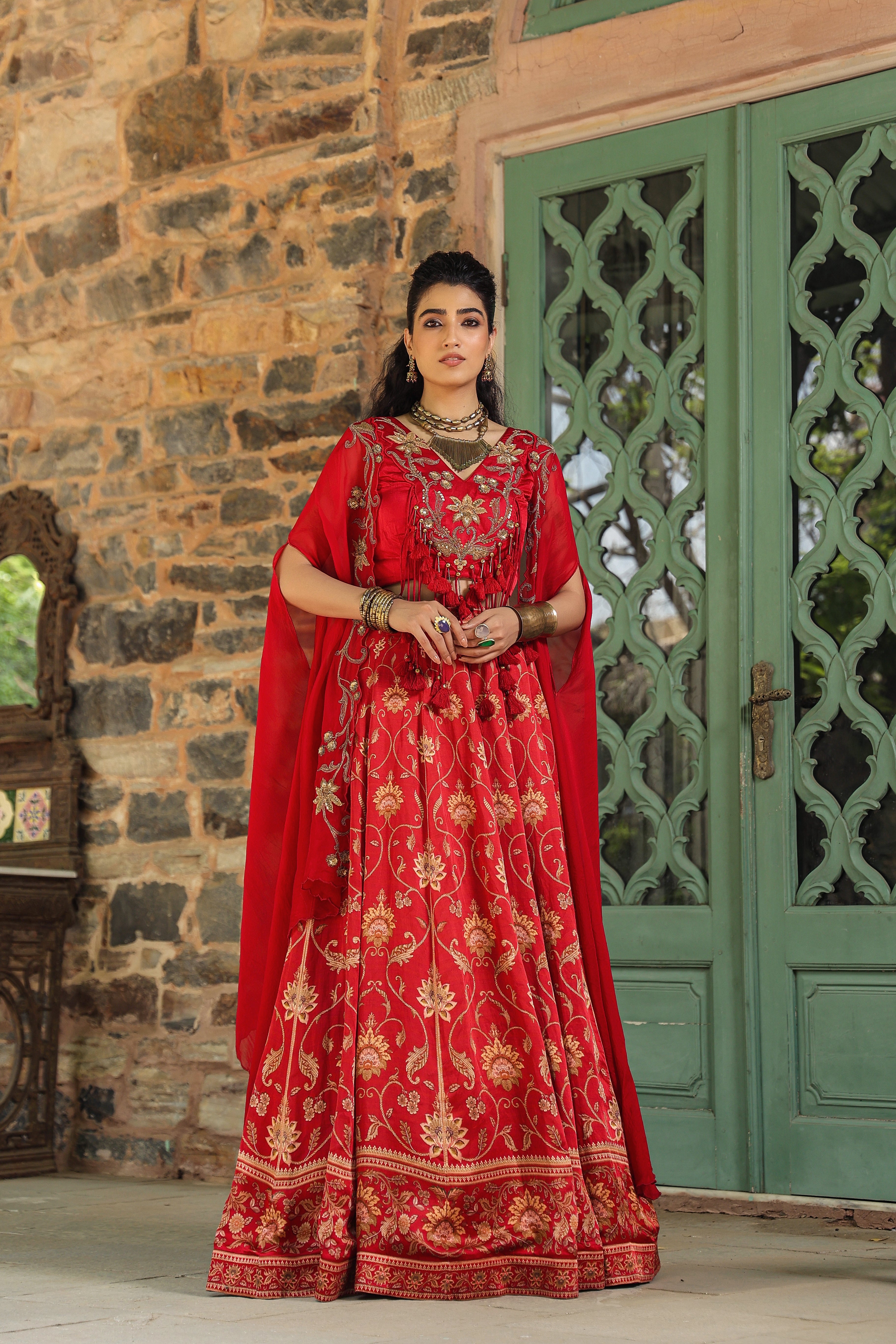 Embroidered Red Lehenga Set