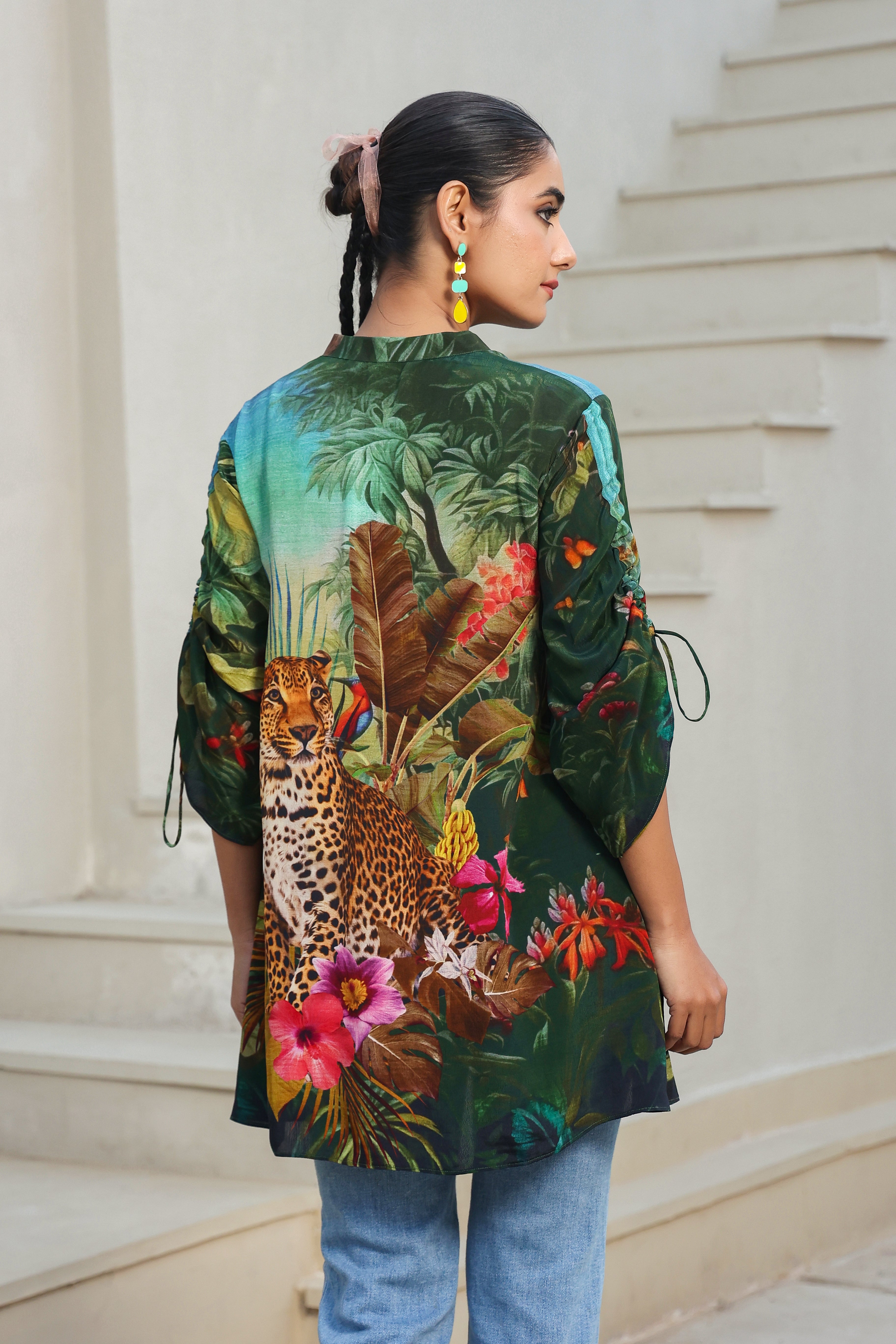 Tropical Safari Printed Shirt with 3D Embellishment