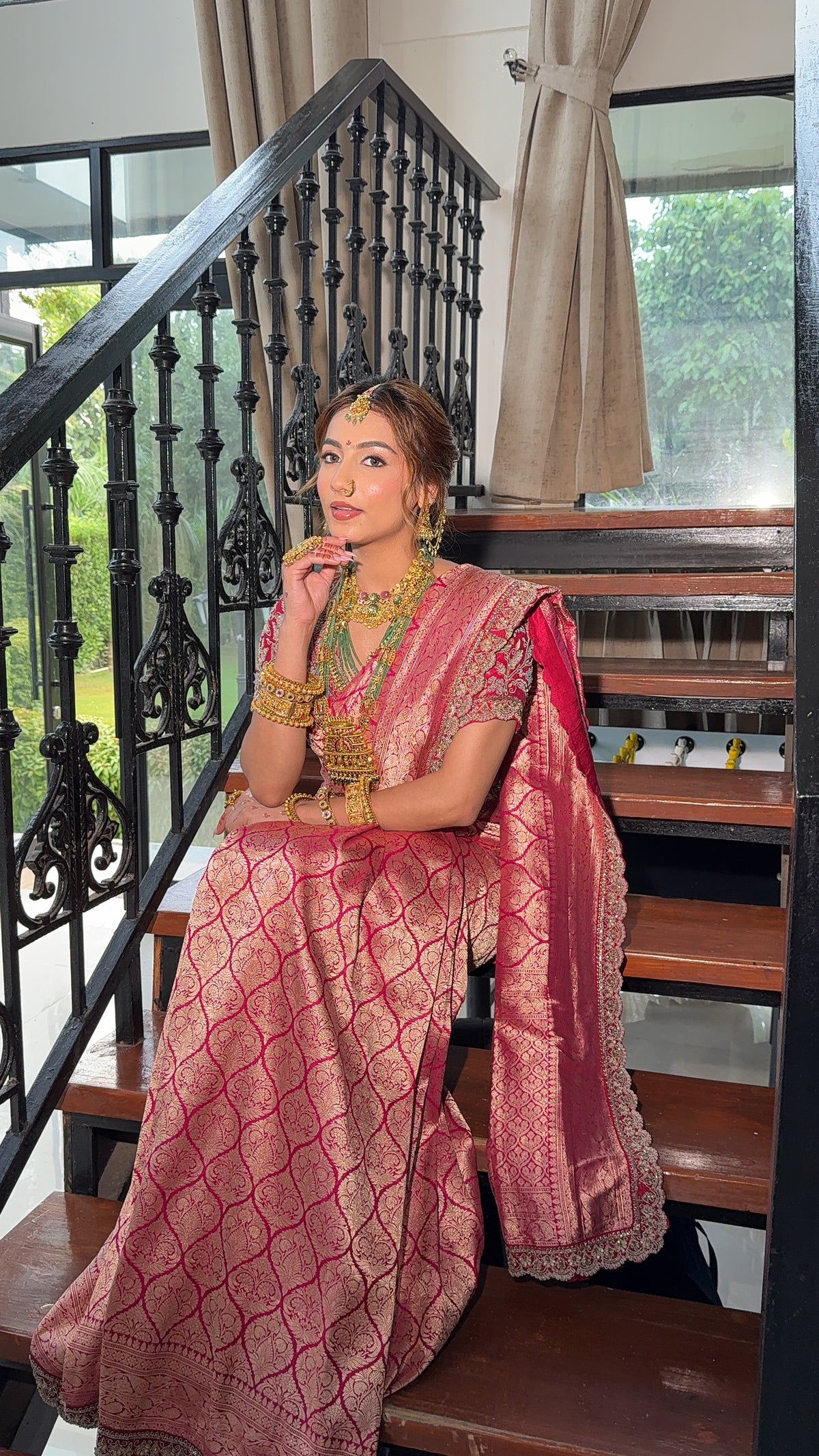 Rani Pink Banarasi Silk Saree with Intricate Zari Woven Motifs