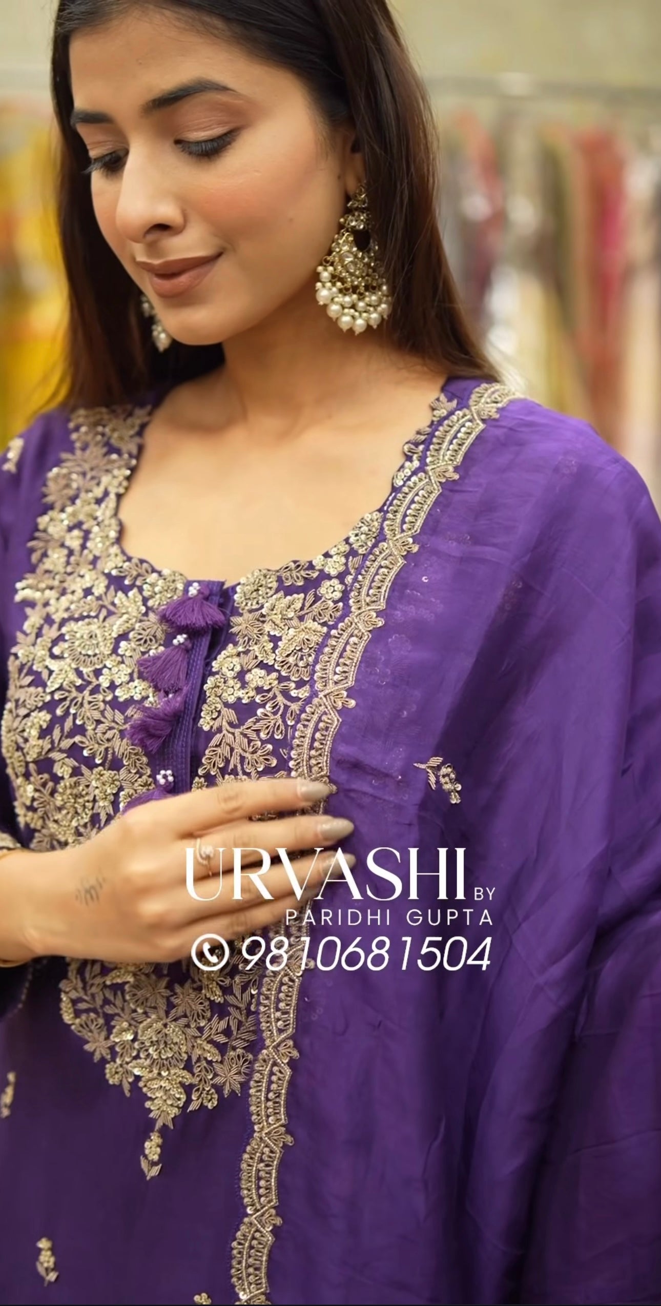 Royal Purple Hand-Embroidered Kurta Sharara Set