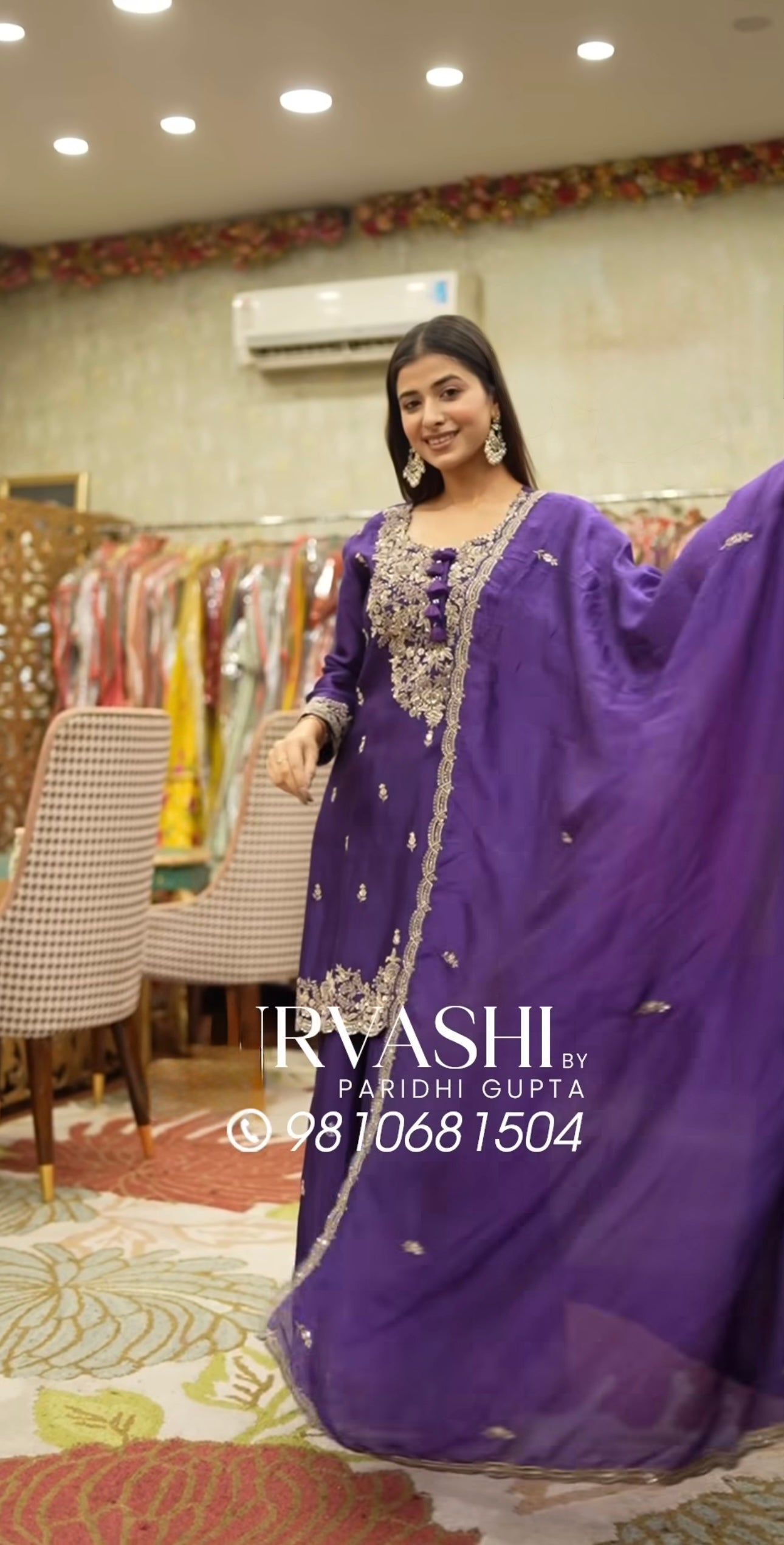 Royal Purple Hand-Embroidered Kurta Sharara Set