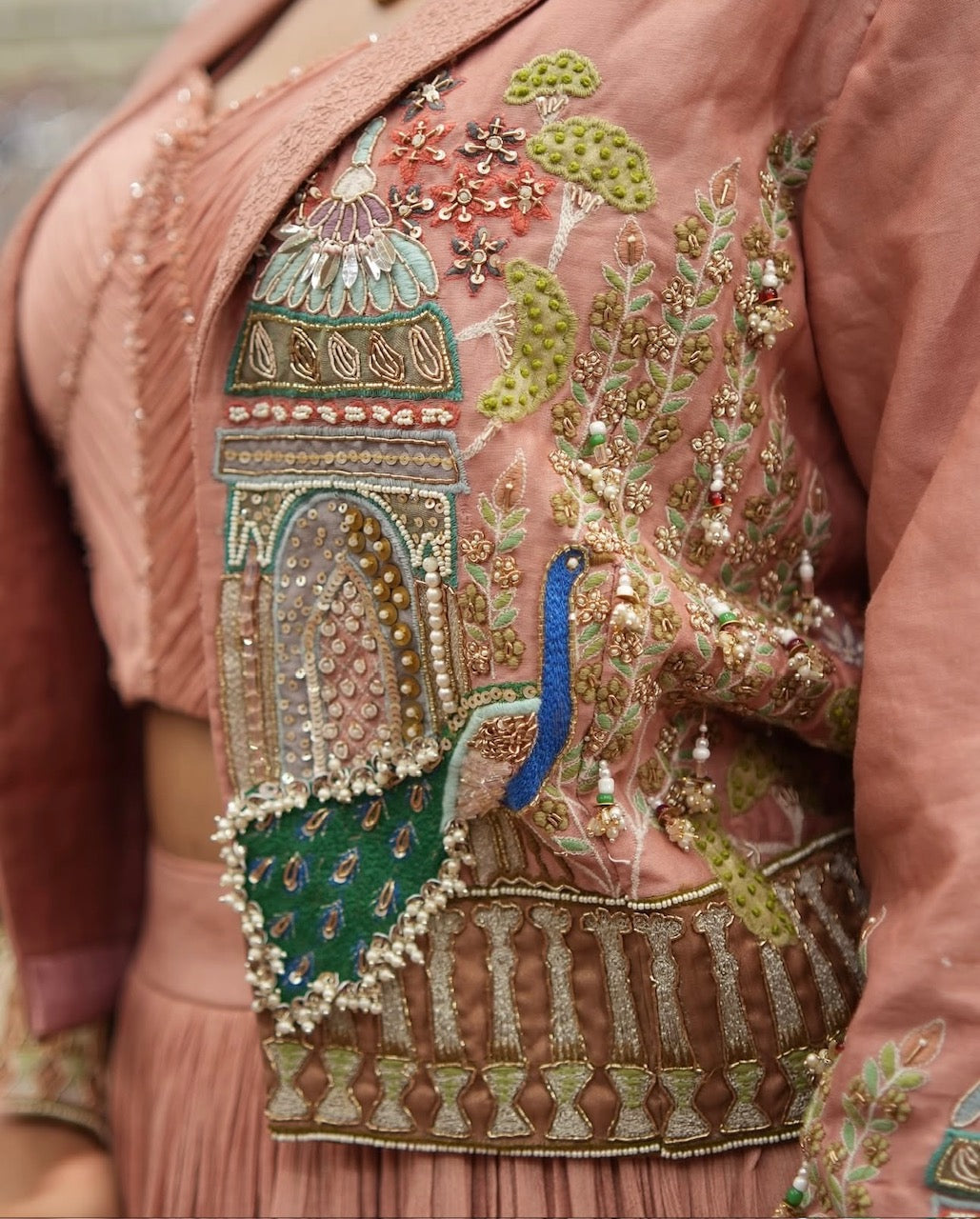 Blush Pink Handcrafted Indo-Western Skirt Set with Jacket