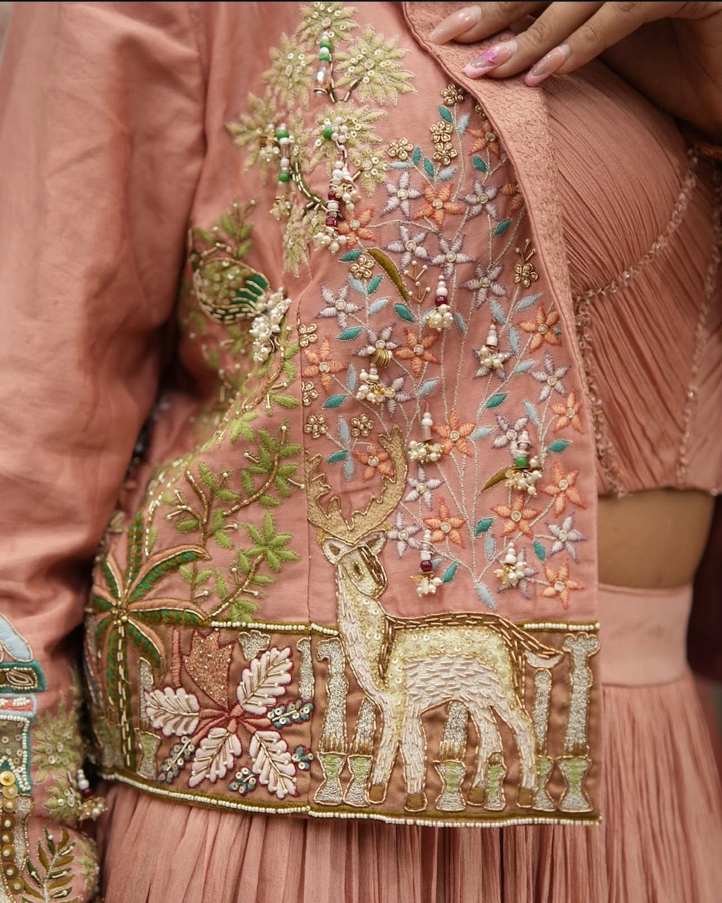 Blush Pink Handcrafted Indo-Western Skirt Set with Jacket