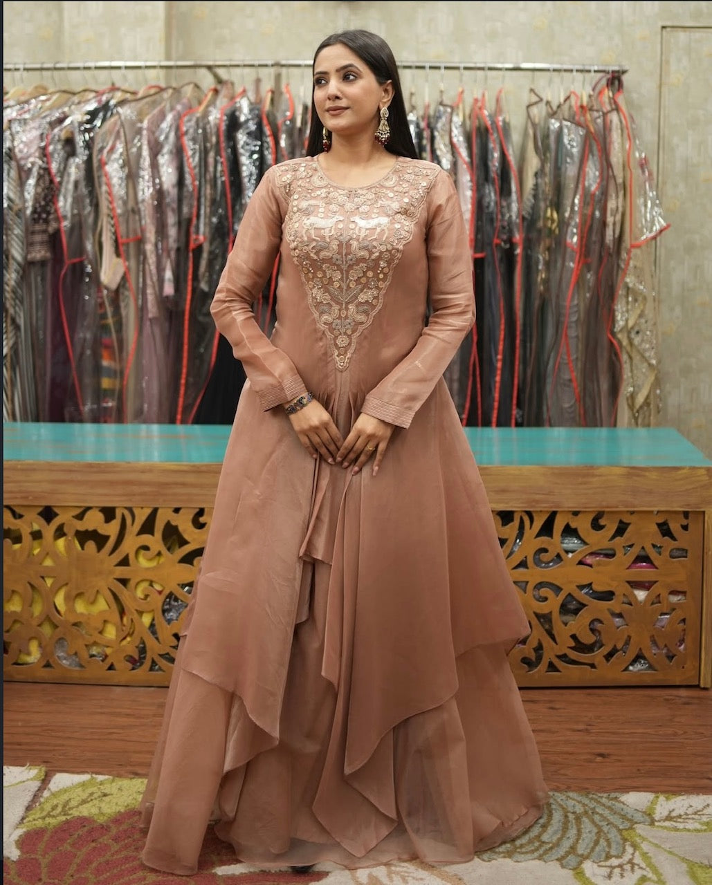 Dusty Rose Hand Embroidered Indo-Western Set