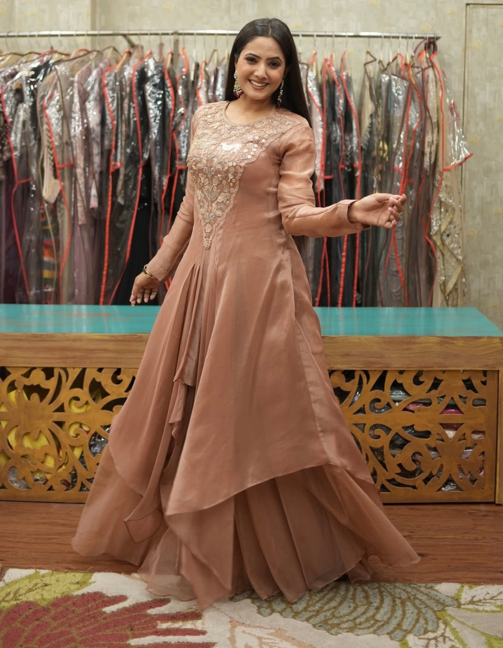 Dusty Rose Hand Embroidered Indo-Western Set
