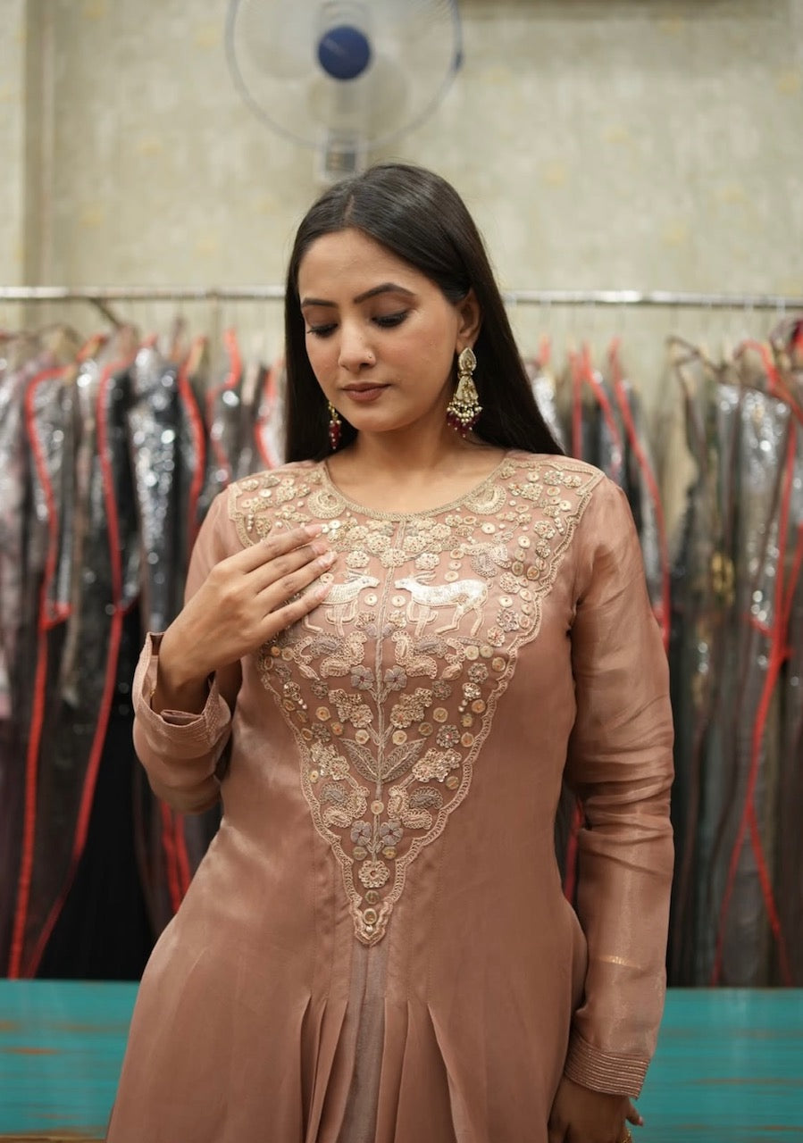 Dusty Rose Hand Embroidered Indo-Western Set