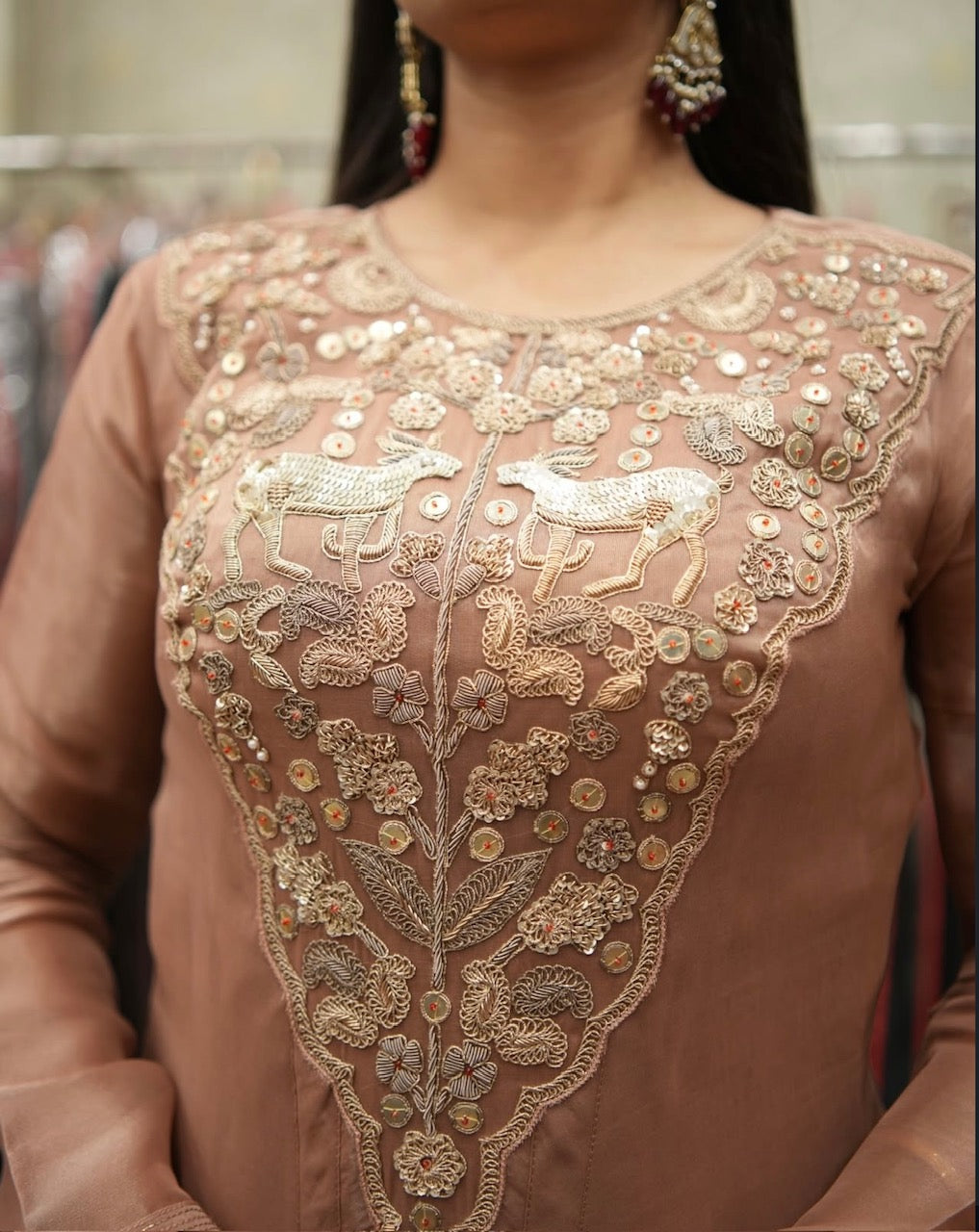 Dusty Rose Hand Embroidered Indo-Western Set