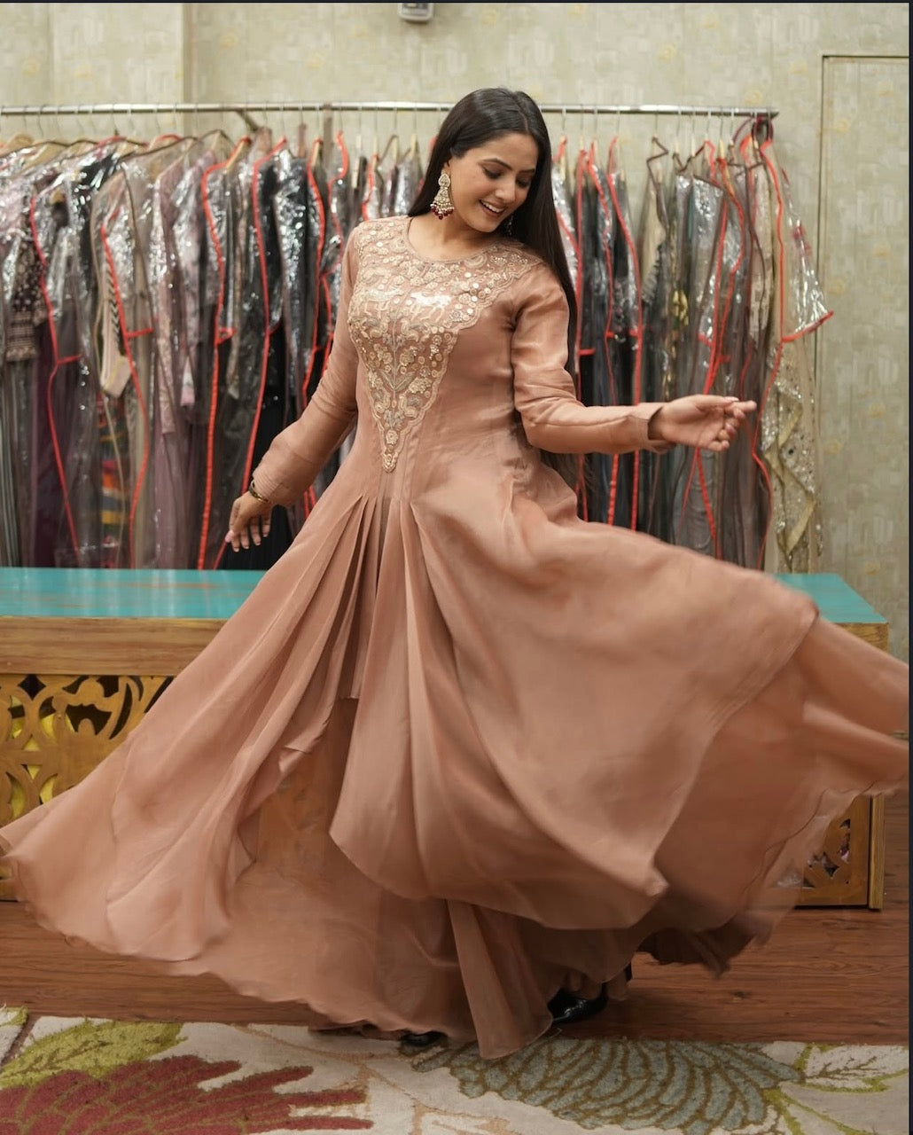 Dusty Rose Hand Embroidered Indo-Western Set