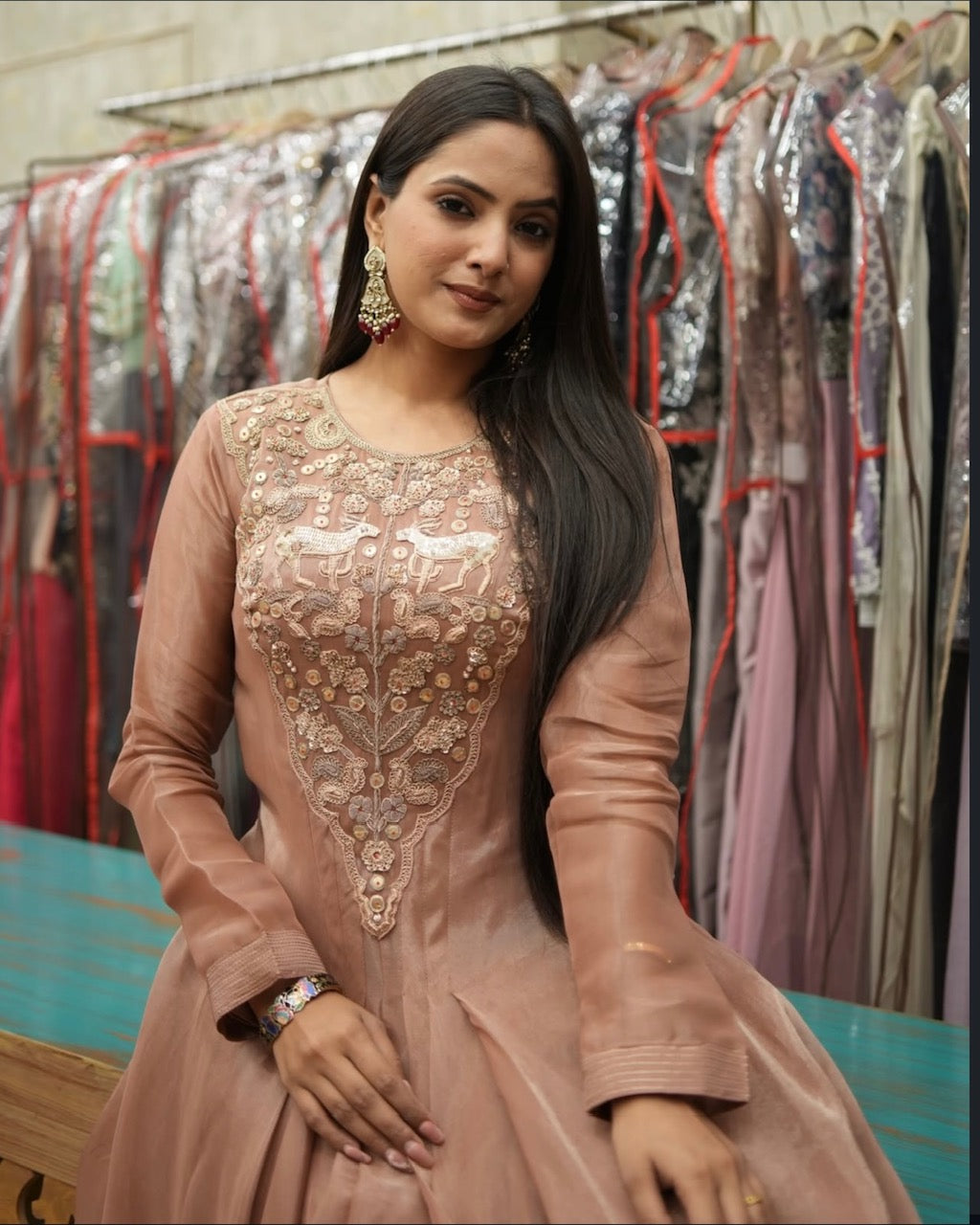 Dusty Rose Hand Embroidered Indo-Western Set