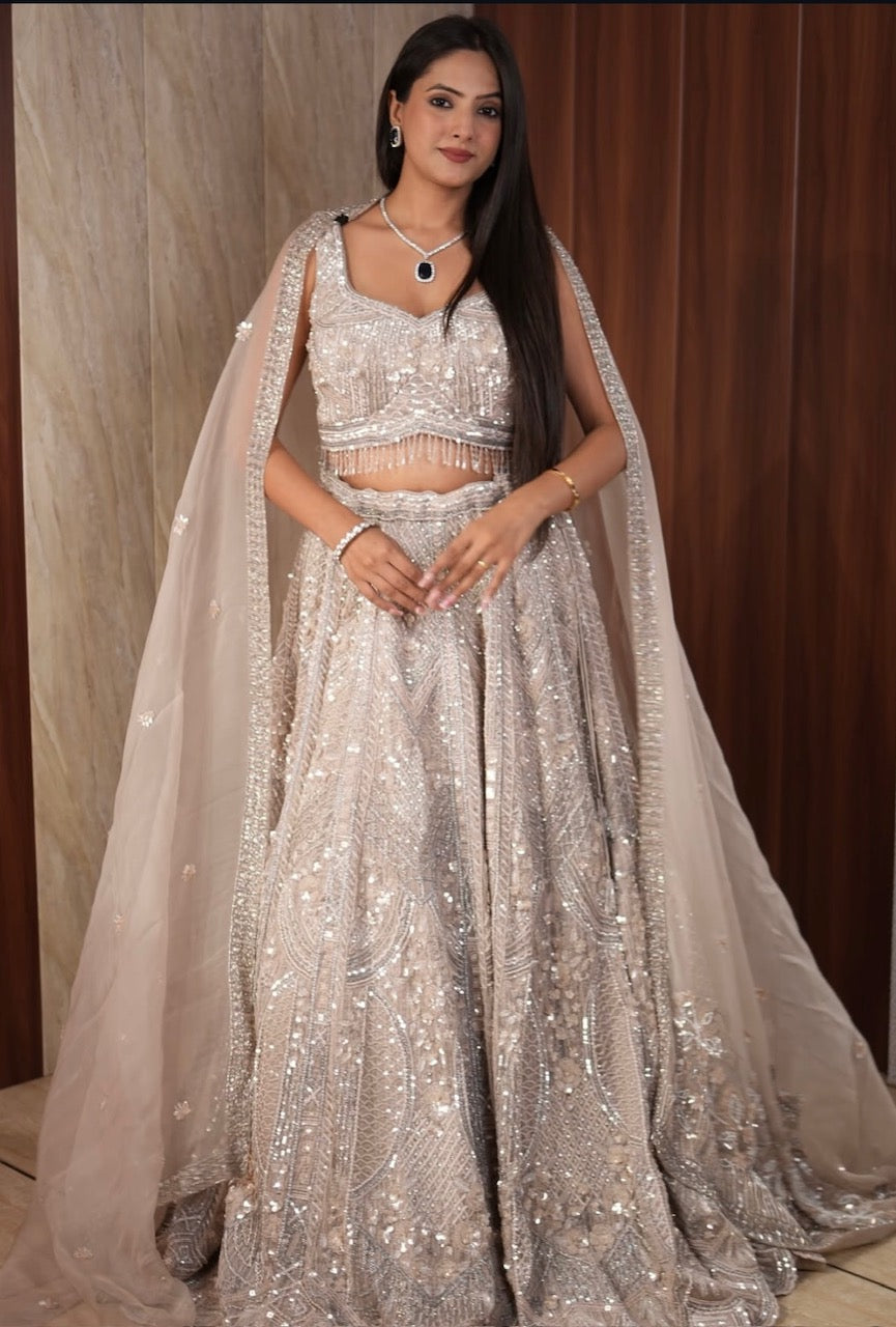Ivory Nude Handcrafted Embroidered Lehenga Set