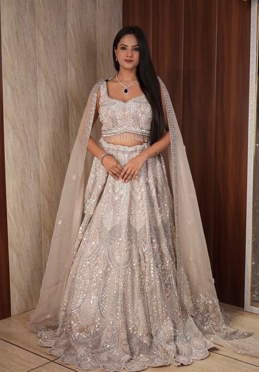 Ivory Nude Handcrafted Embroidered Lehenga Set