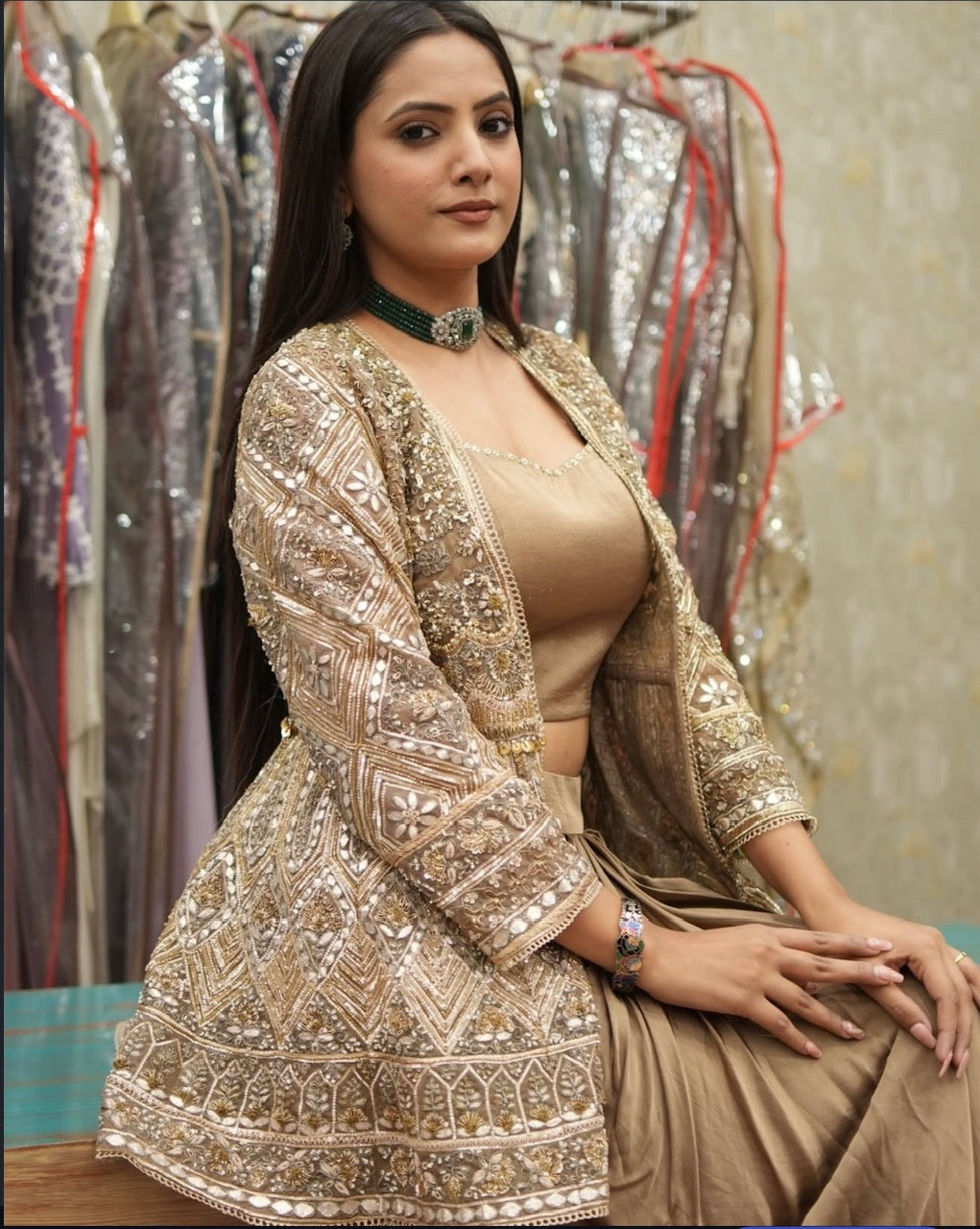 Noor Zari Embroidered Draped Skirt Set with Jacket