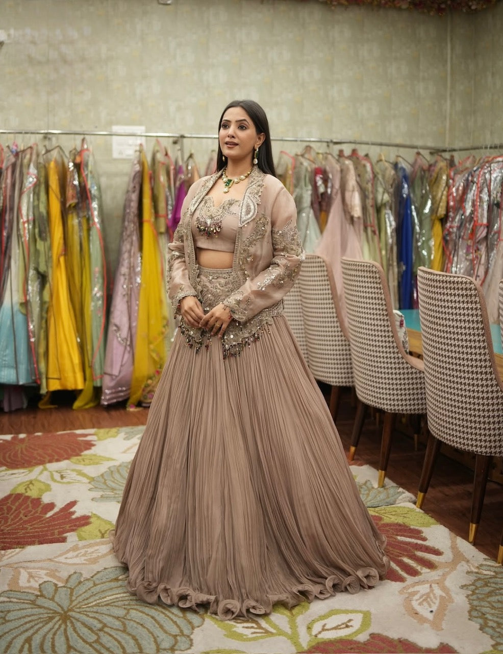 Noor Zari Handcrafted Draped Skirt Set with Jacket