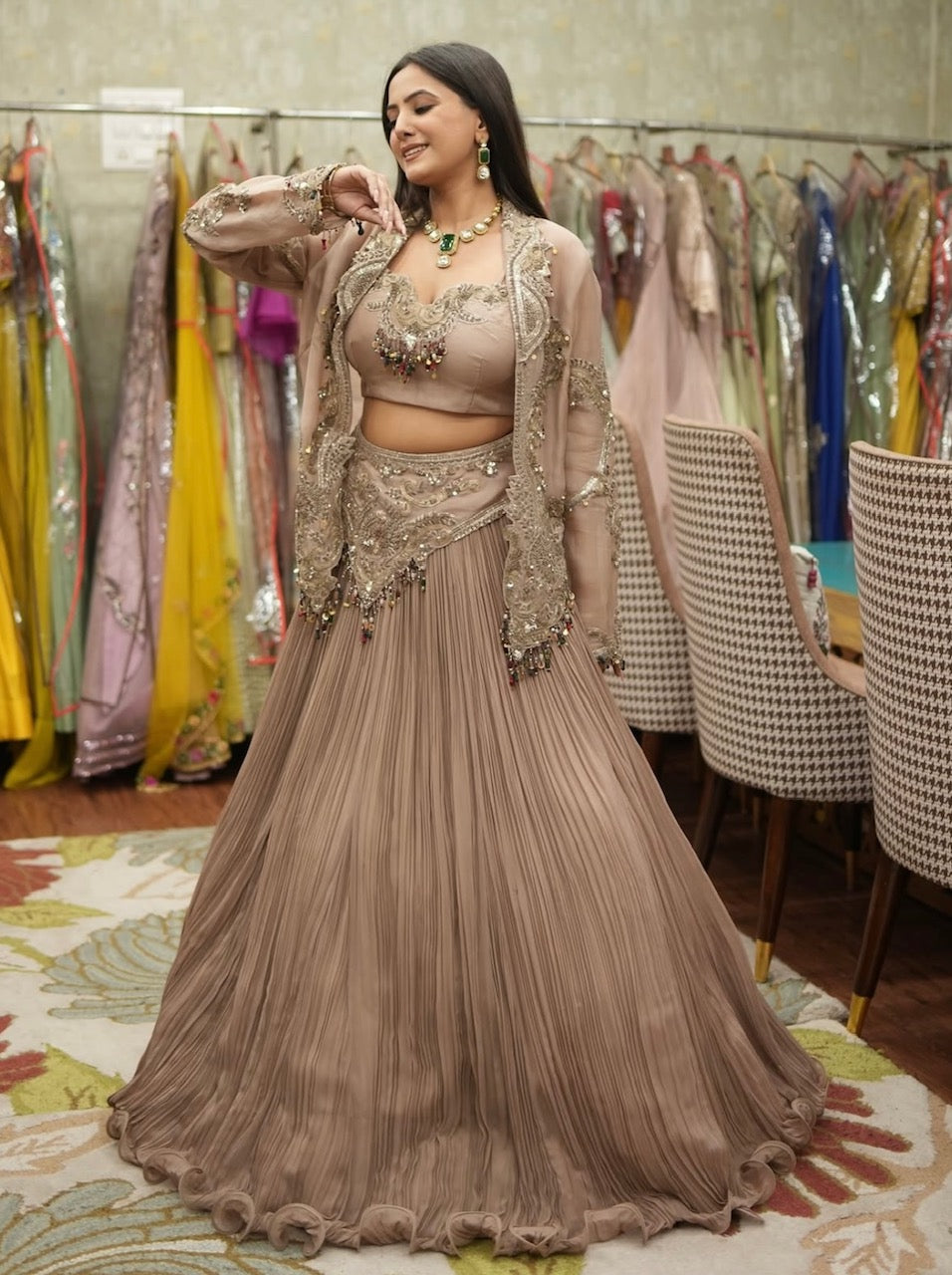 Noor Zari Handcrafted Draped Skirt Set with Jacket