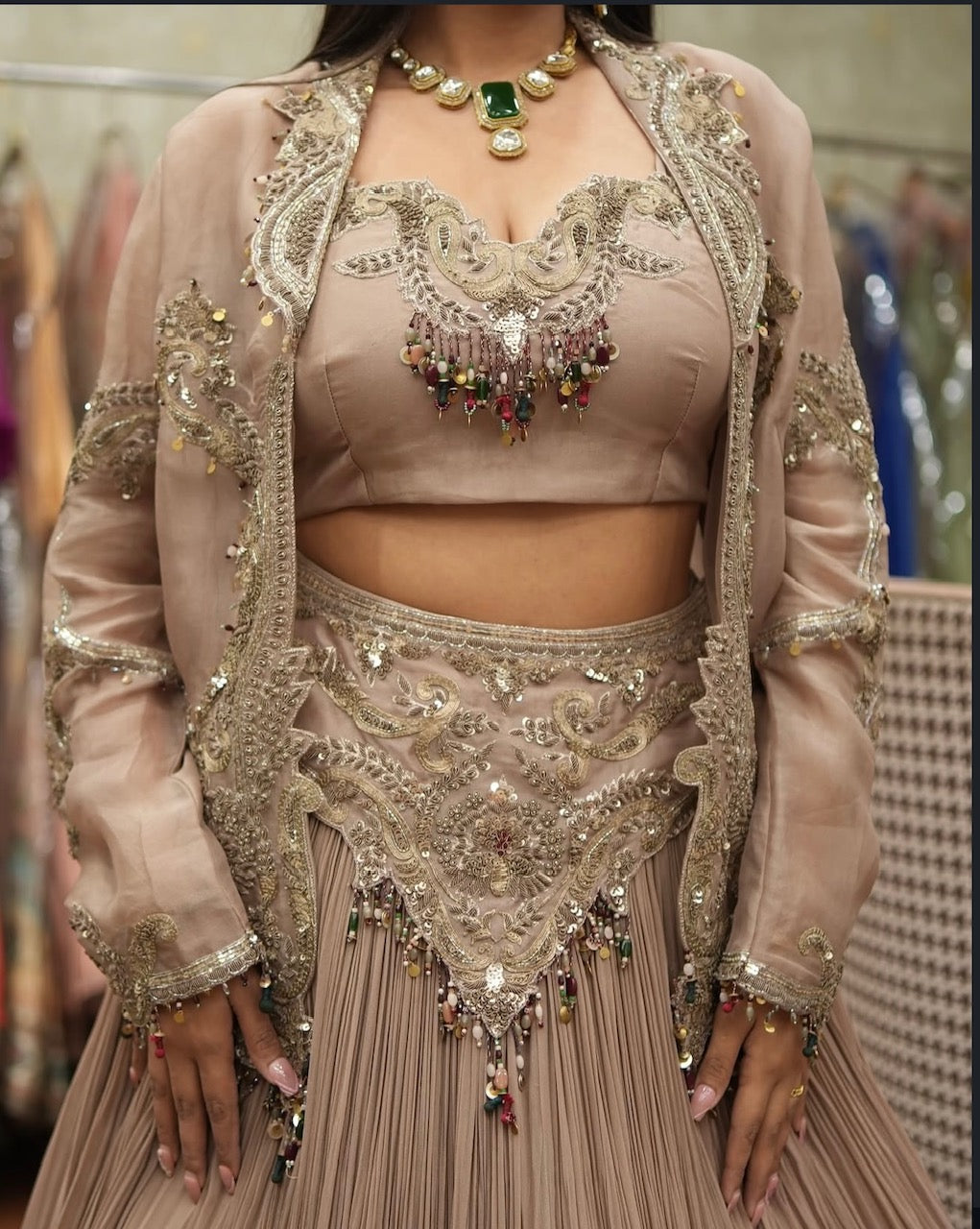 Noor Zari Handcrafted Draped Skirt Set with Jacket