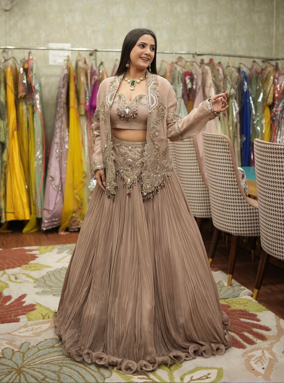 Noor Zari Handcrafted Draped Skirt Set with Jacket