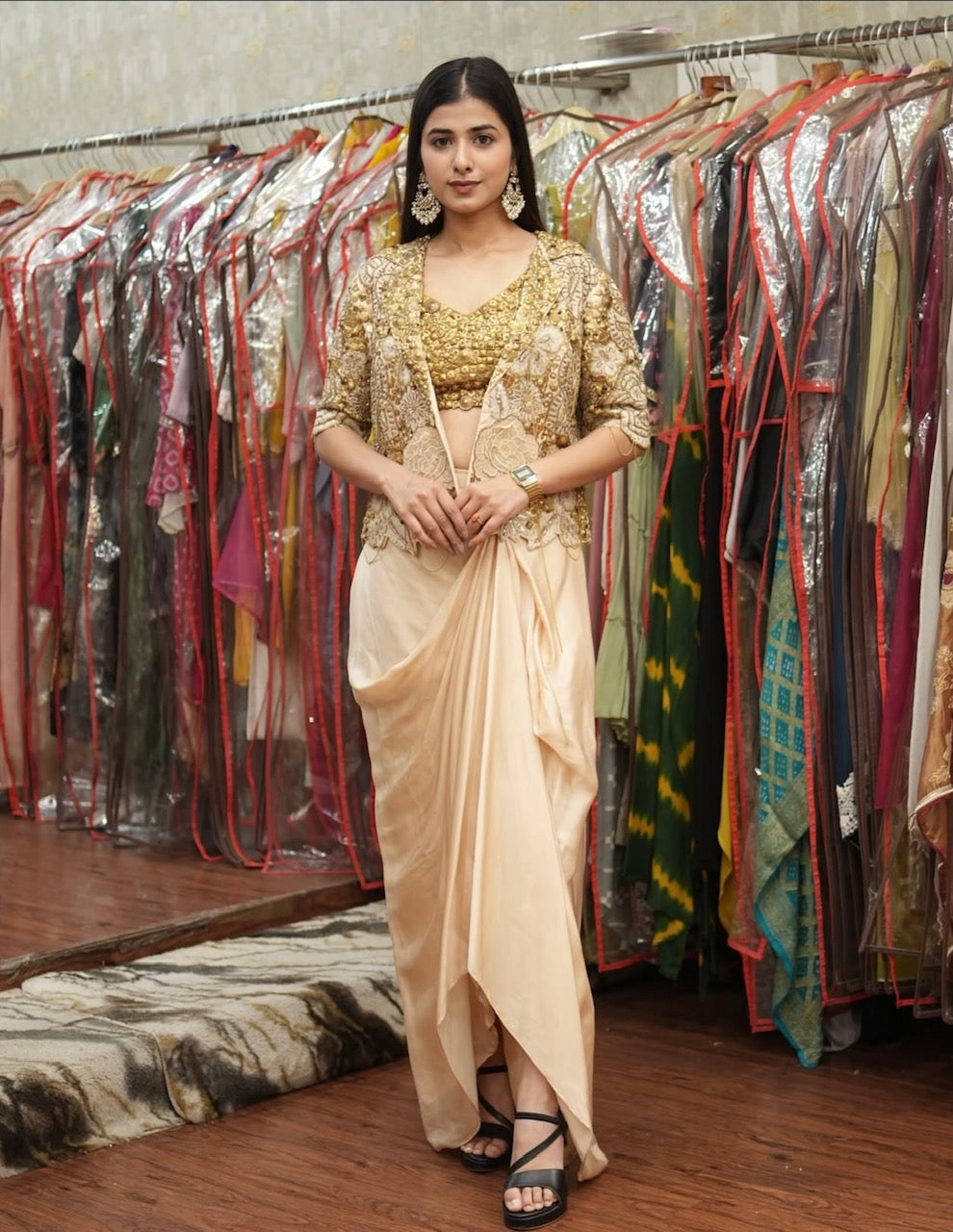 Ivory Gold Drape Indo-Western Set
