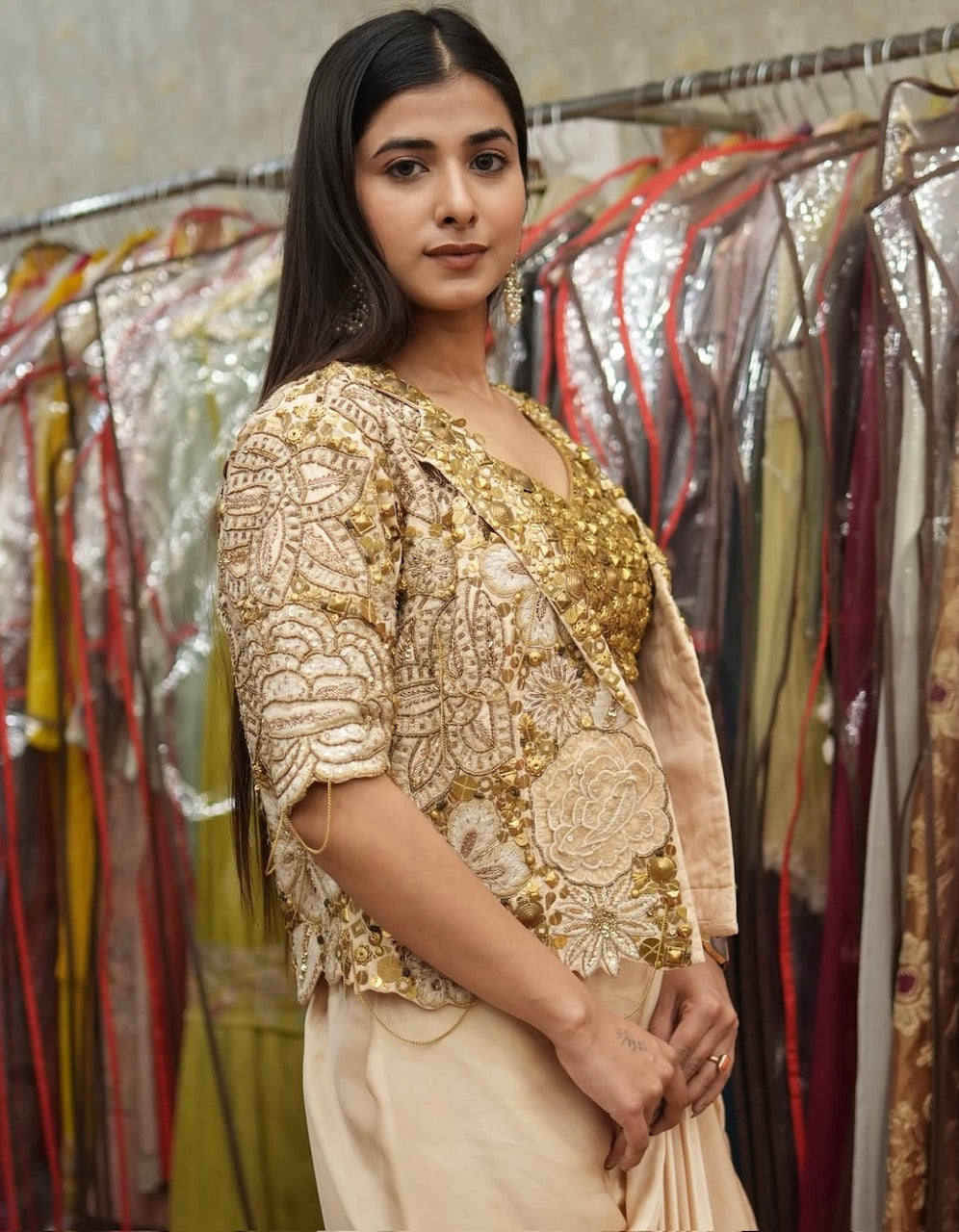 Ivory Gold Drape Indo-Western Set