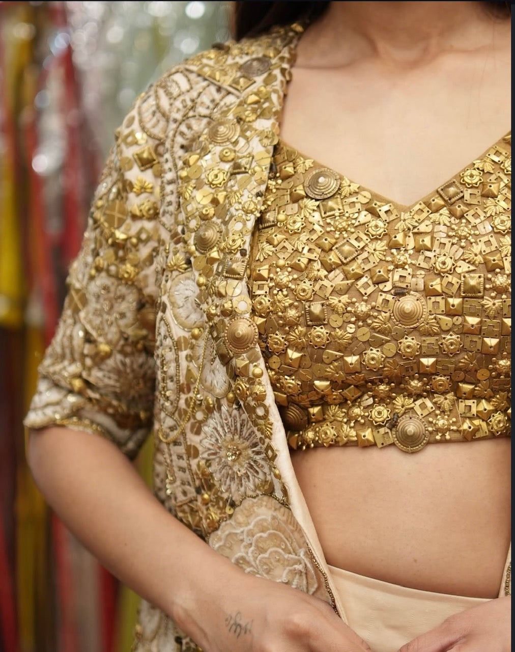 Ivory Gold Drape Indo-Western Set
