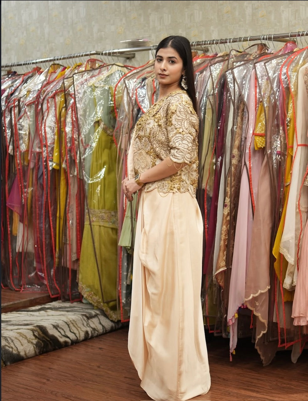 Ivory Gold Drape Indo-Western Set