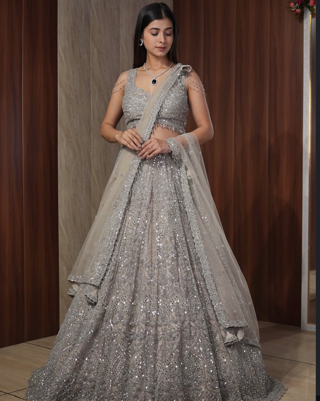 Silver Mist Hand Embroidered Lehenga Set