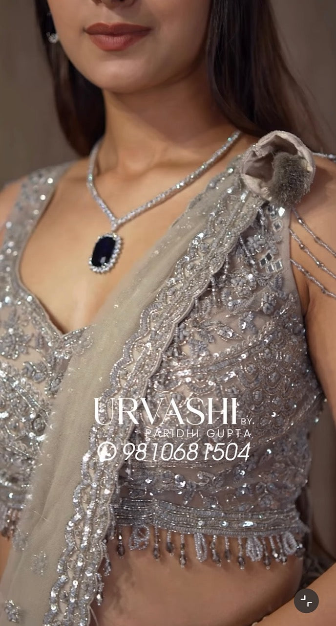 Silver Mist Hand Embroidered Lehenga Set