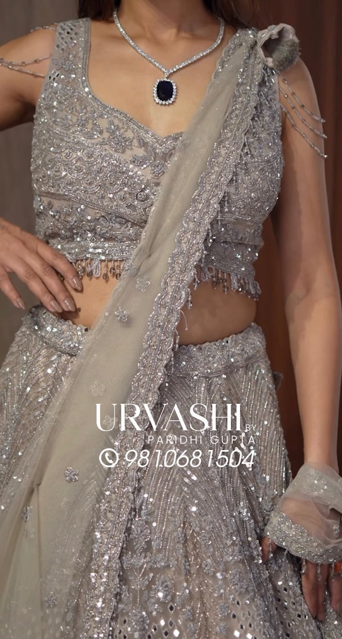 Silver Mist Hand Embroidered Lehenga Set