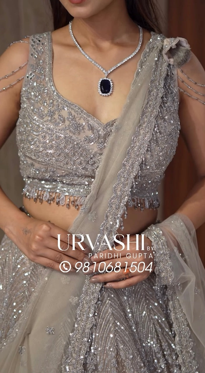 Silver Mist Hand Embroidered Lehenga Set