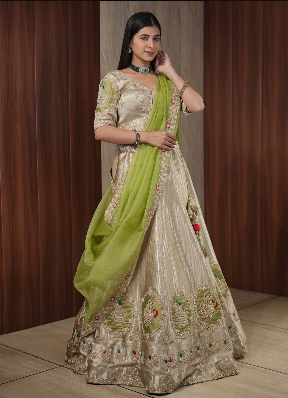 Ivory & Lime Handcrafted Lehenga Set