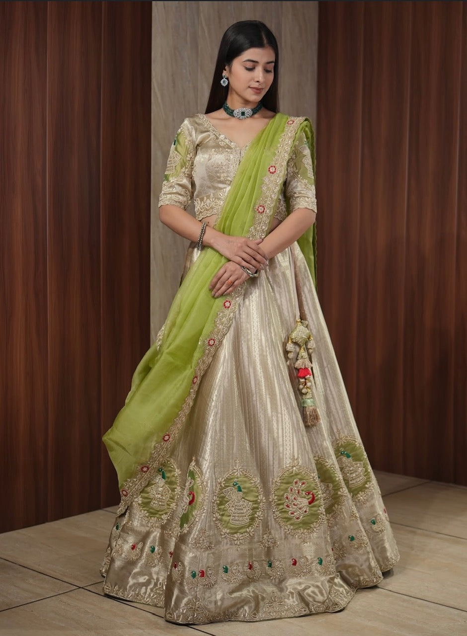 Ivory & Lime Handcrafted Lehenga Set