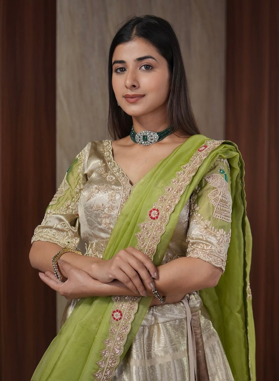 Ivory & Lime Handcrafted Lehenga Set