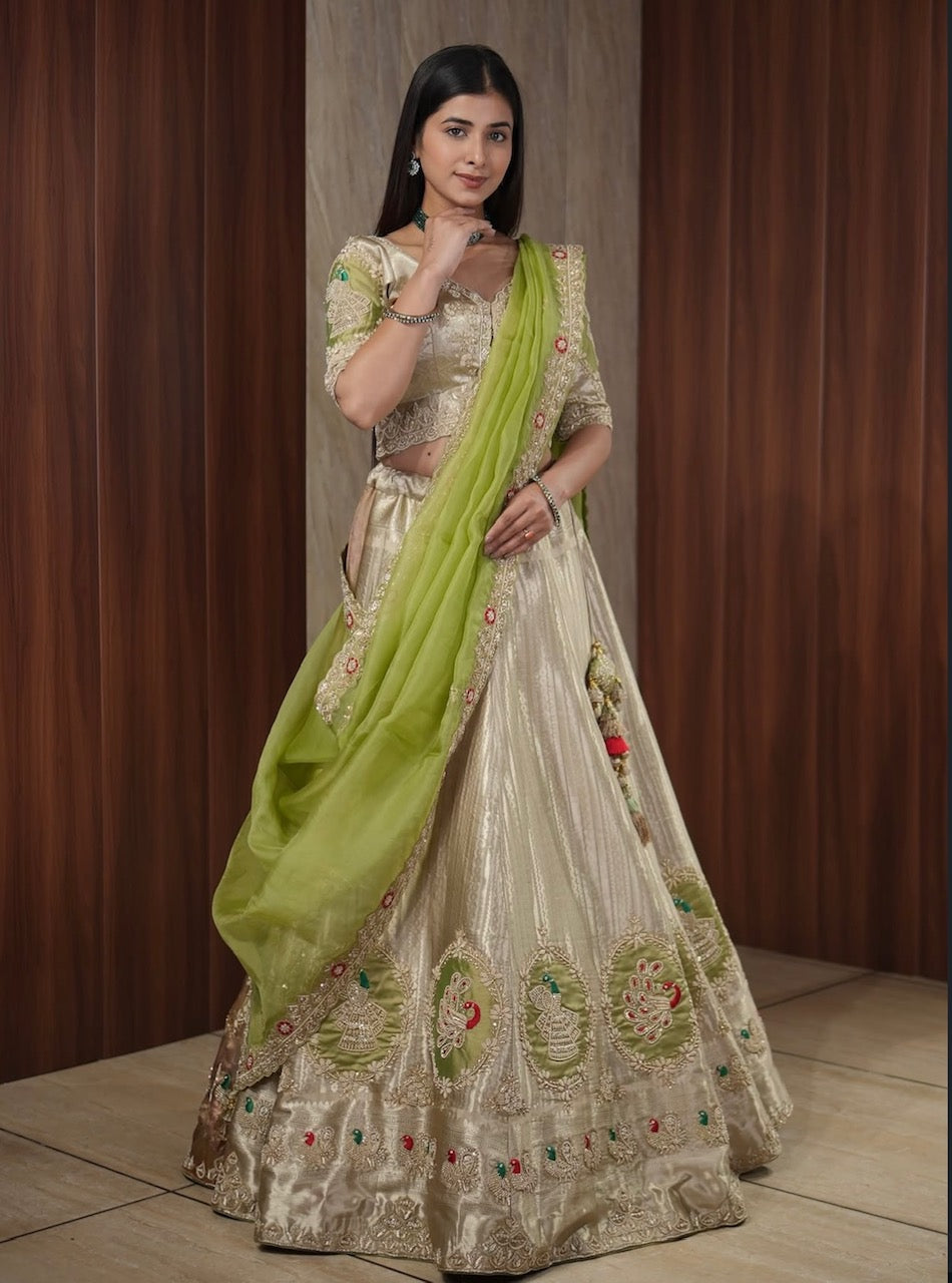 Ivory & Lime Handcrafted Lehenga Set