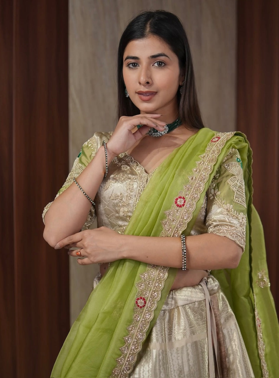 Ivory & Lime Handcrafted Lehenga Set