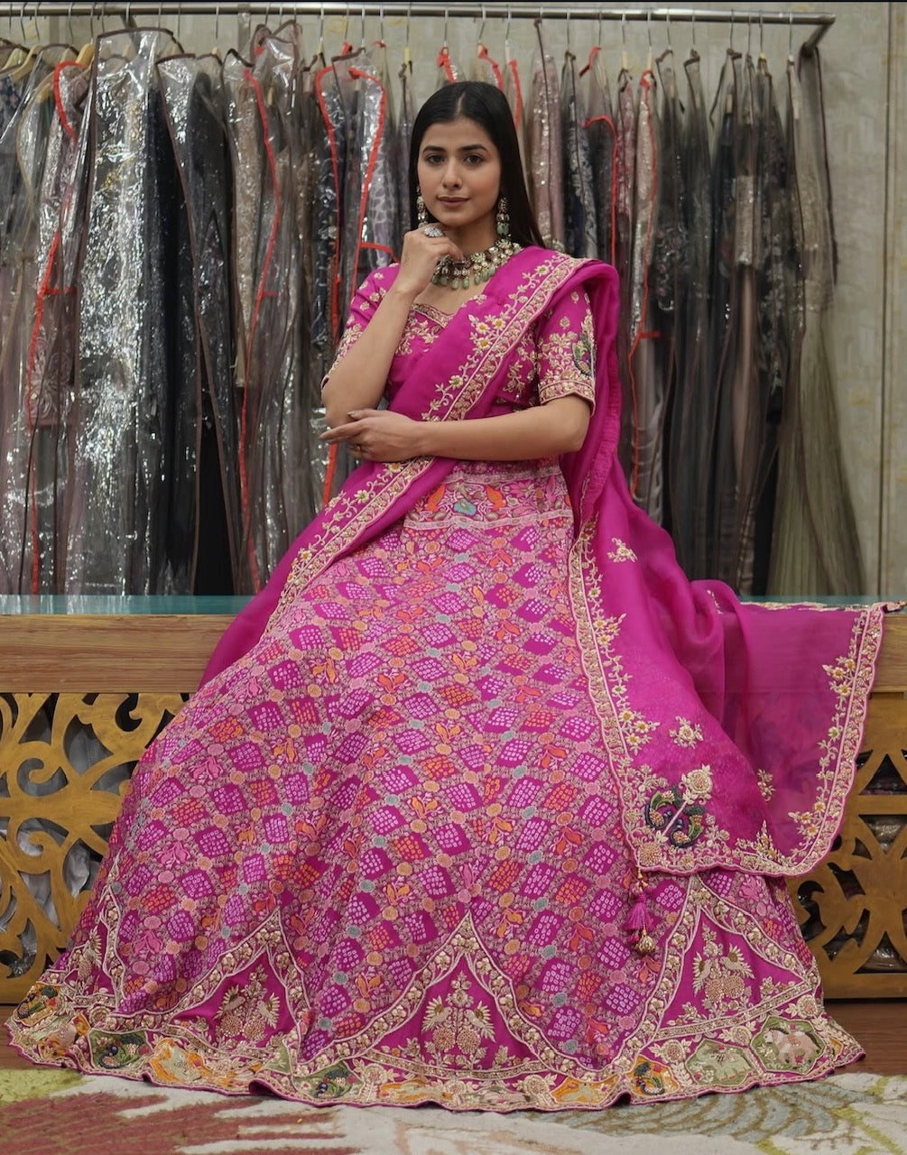 Fuchsia Pure Meenakari Lehenga Set