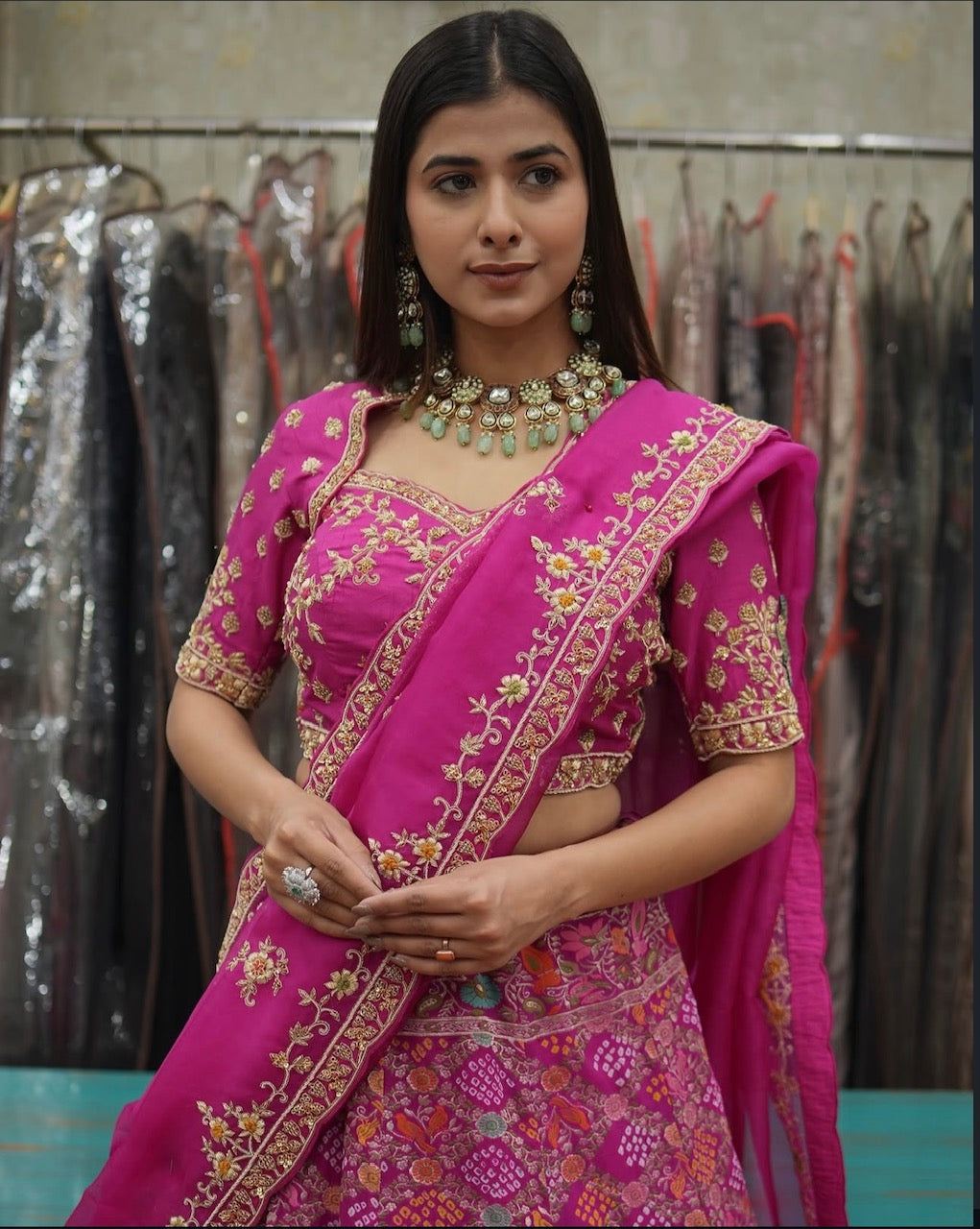 Fuchsia Pure Meenakari Lehenga Set