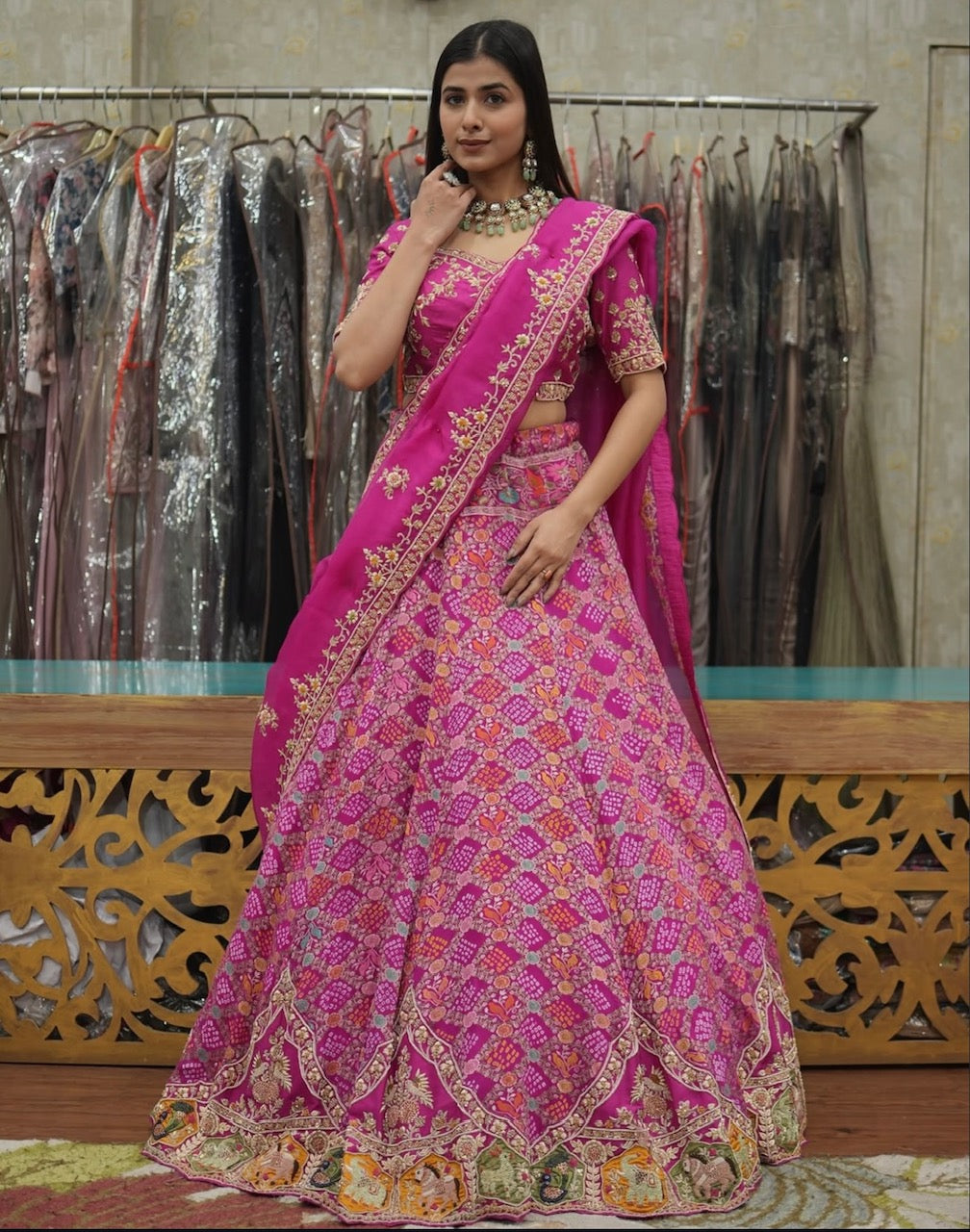 Fuchsia Pure Meenakari Lehenga Set