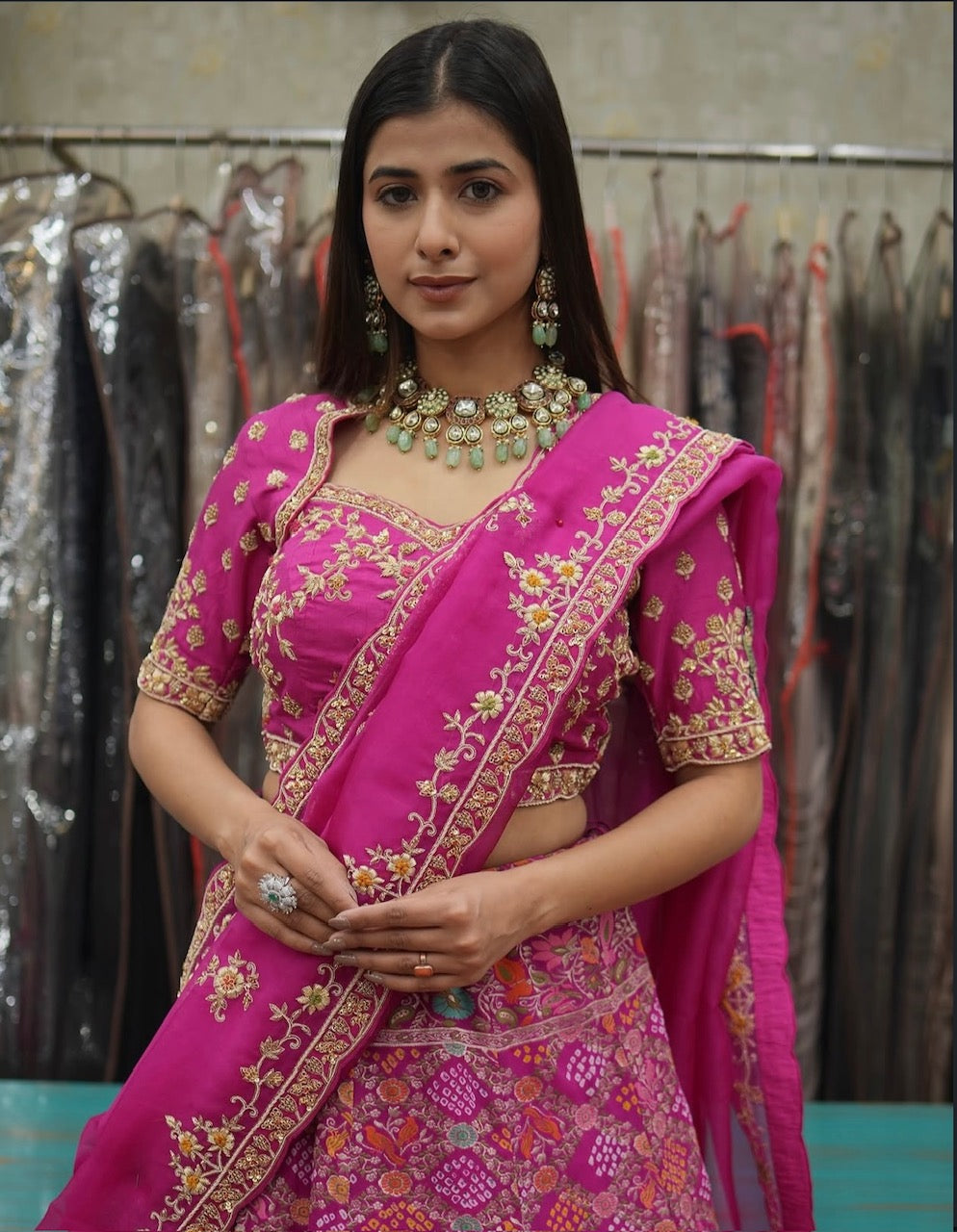 Fuchsia Pure Meenakari Lehenga Set