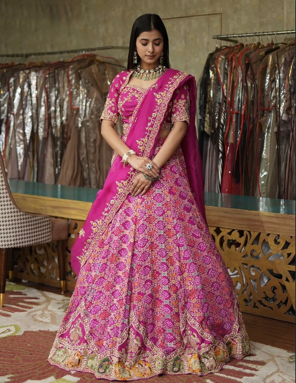 Fuchsia Pure Meenakari Lehenga Set