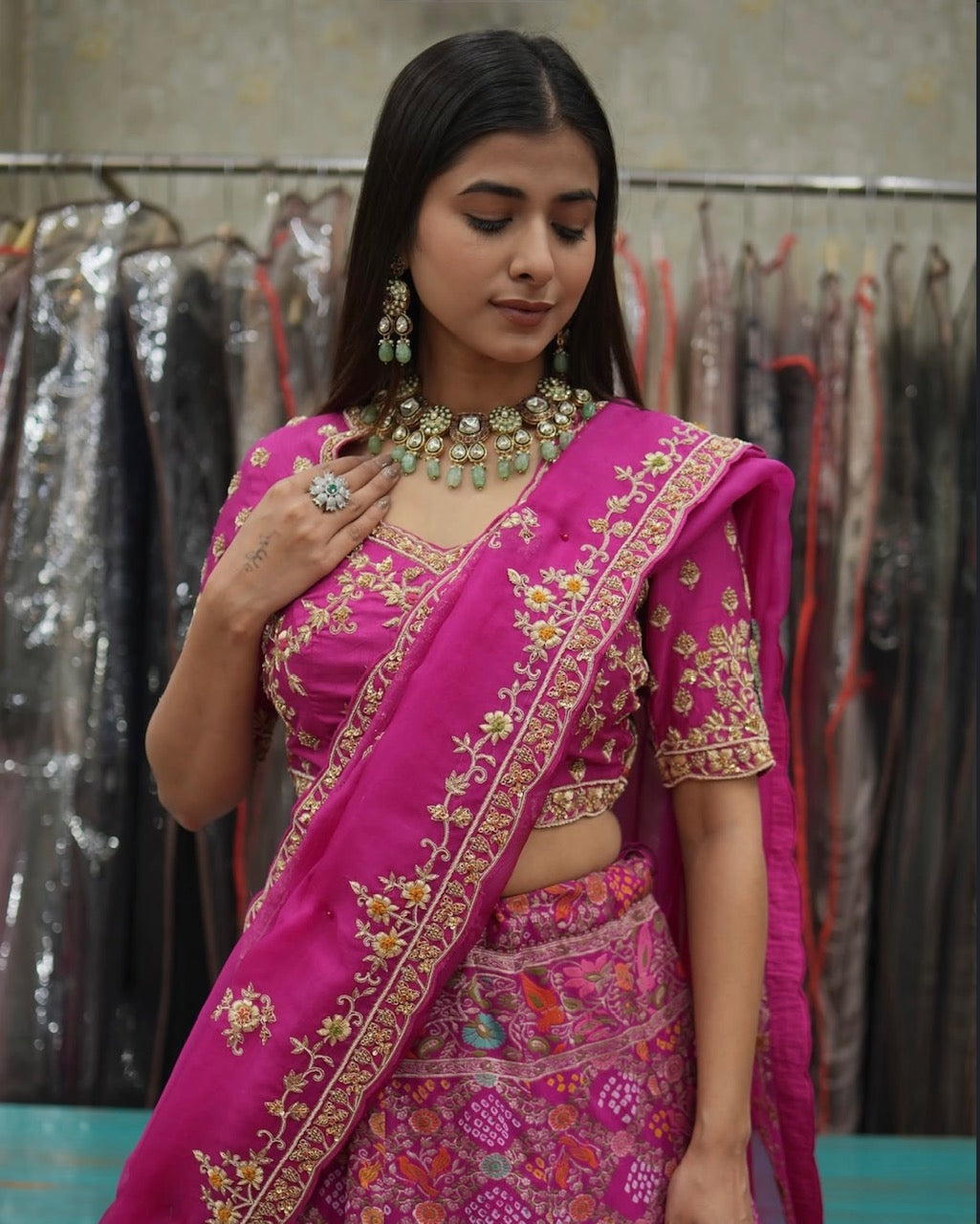 Fuchsia Pure Meenakari Lehenga Set