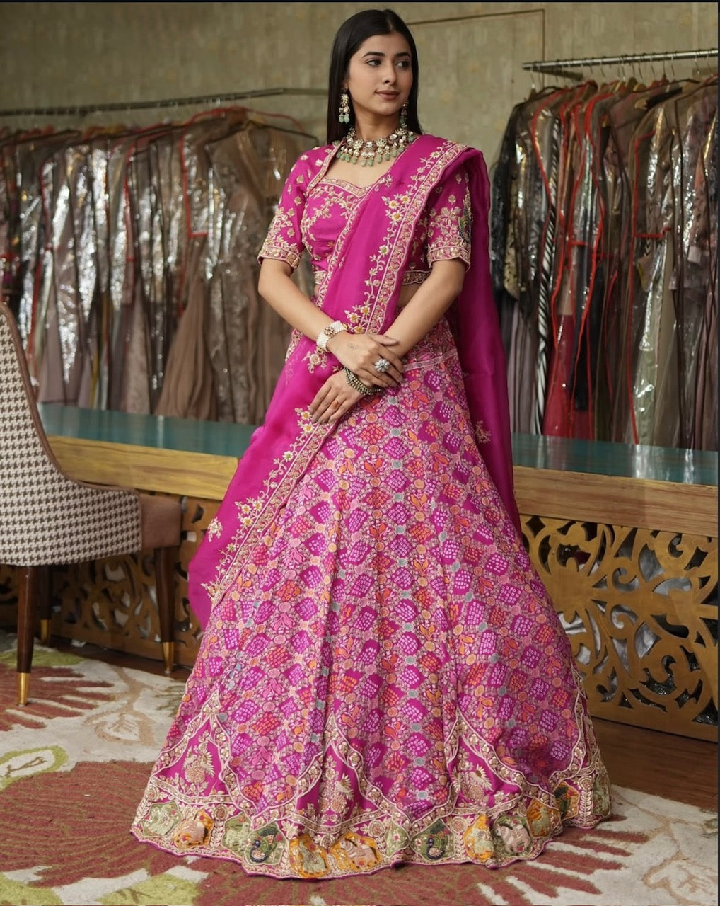 Fuchsia Pure Meenakari Lehenga Set