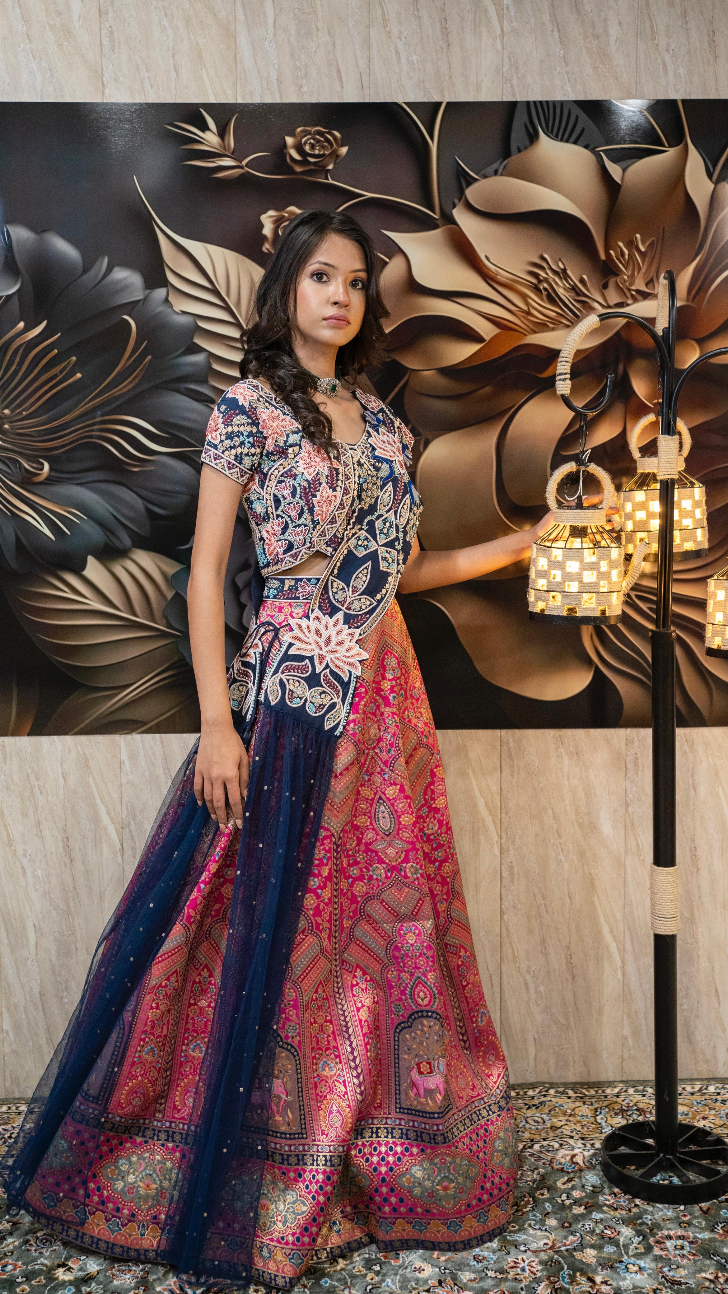 Multicolored Banarasi Weaved Lehenga Set with Thread Embroidered Blouse
