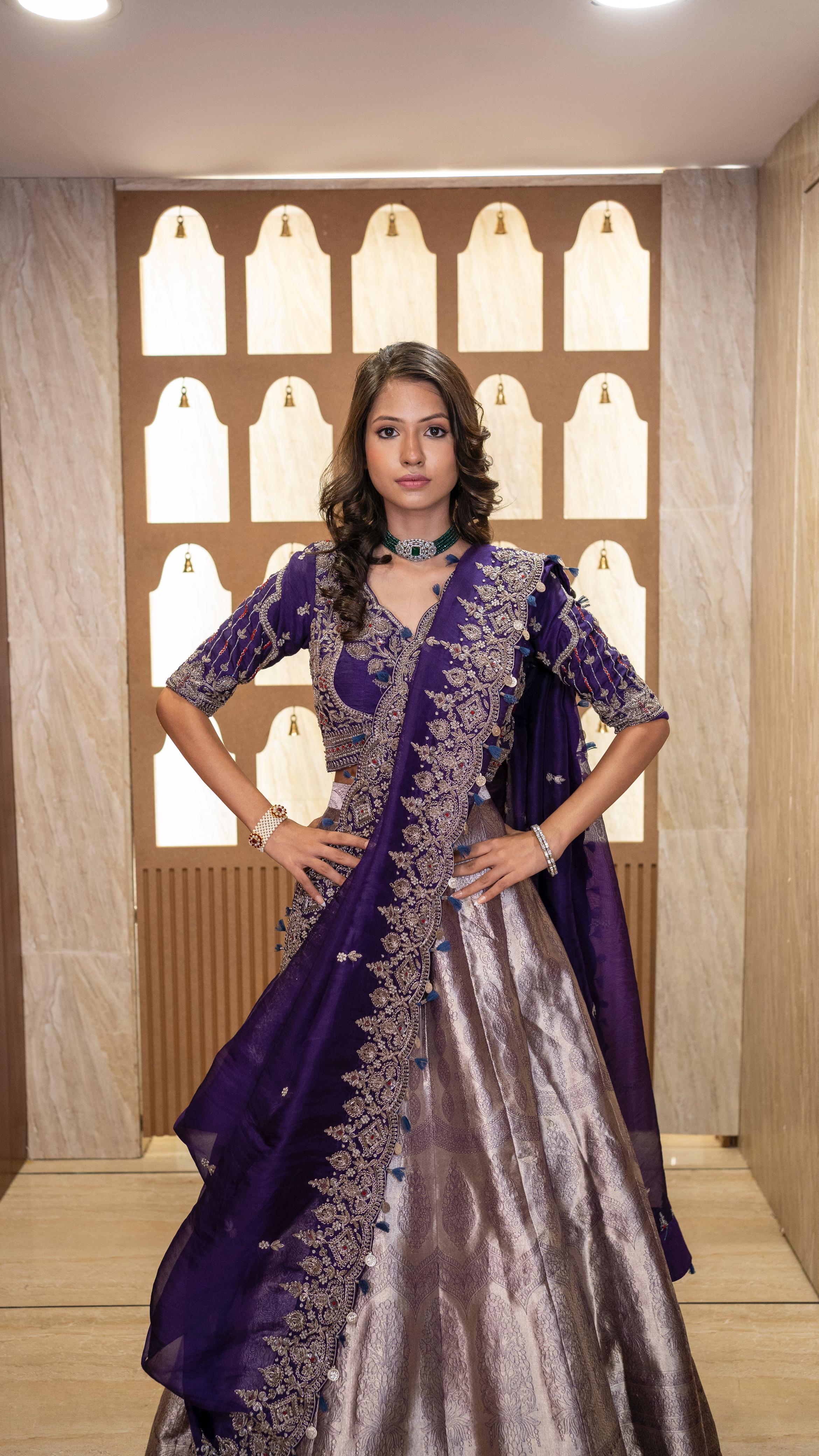 Royal Purple & Silver Banarasi Lehenga Set