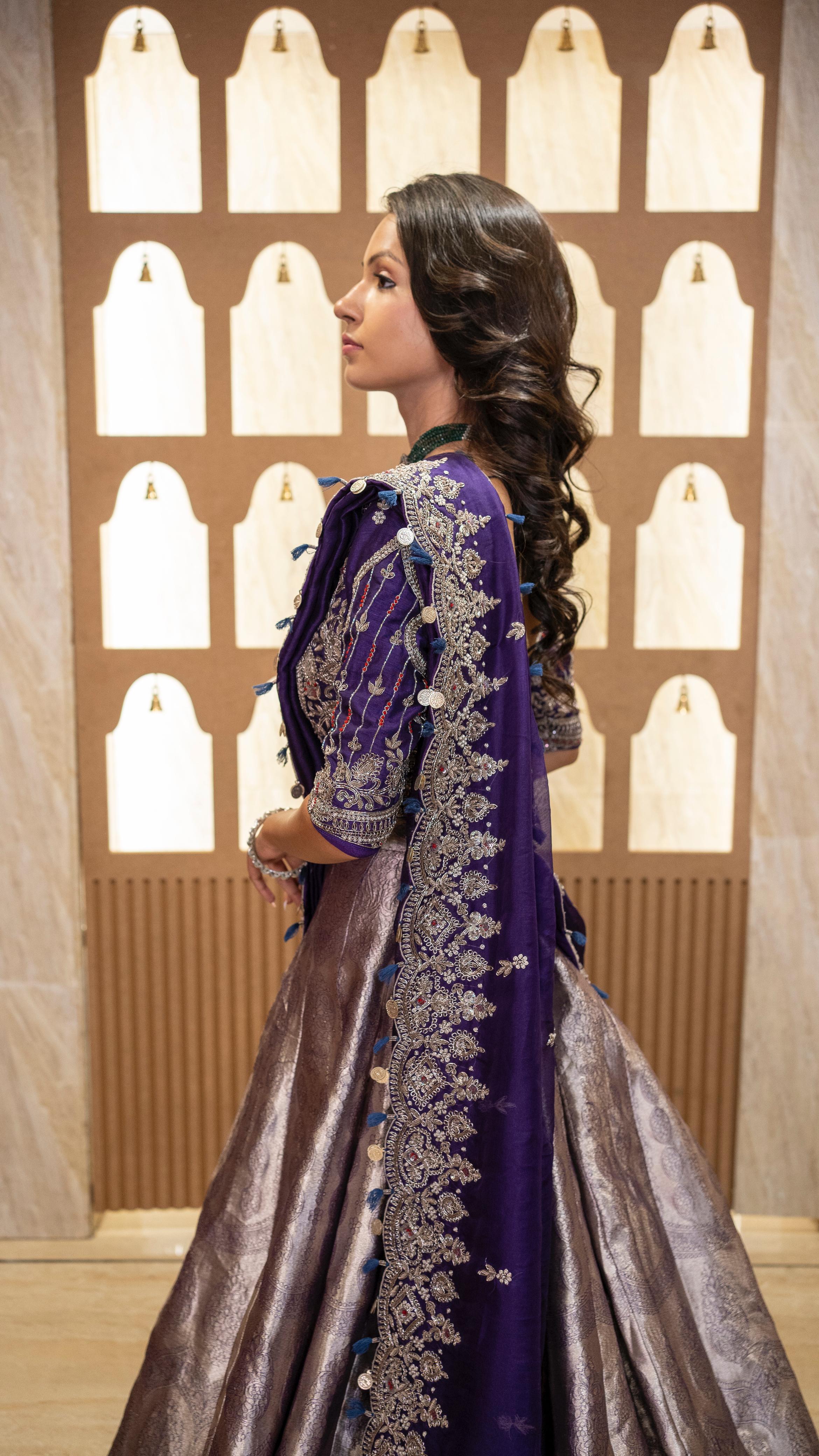 Royal Purple & Silver Banarasi Lehenga Set