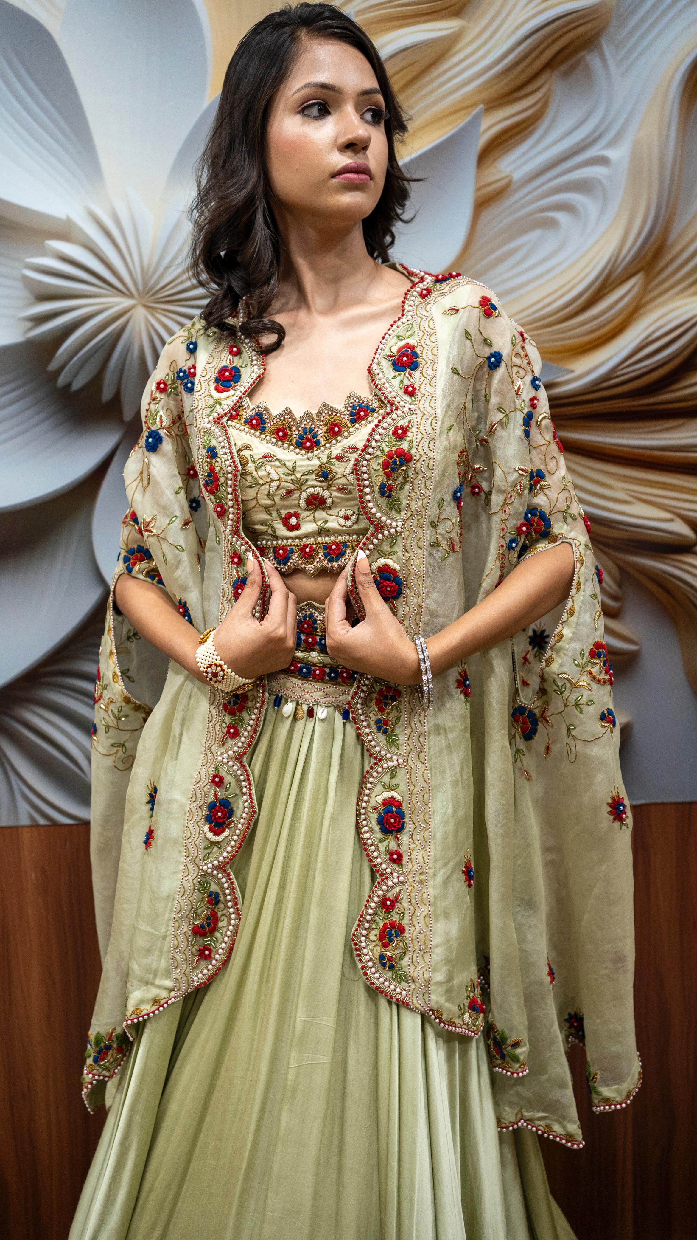 Pistachio Green Embroidered Lehenga Set