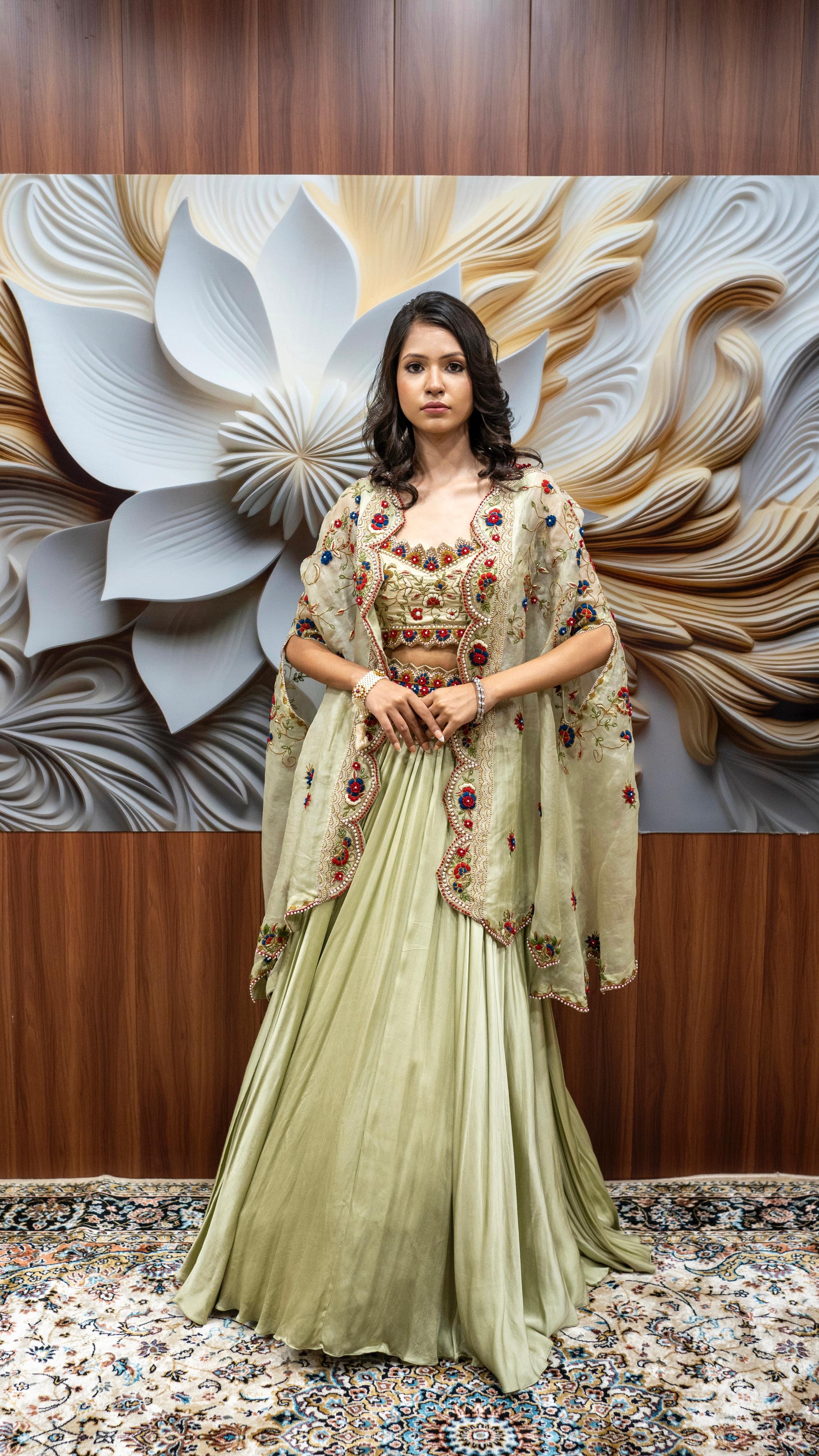 Pistachio Green Embroidered Lehenga Set
