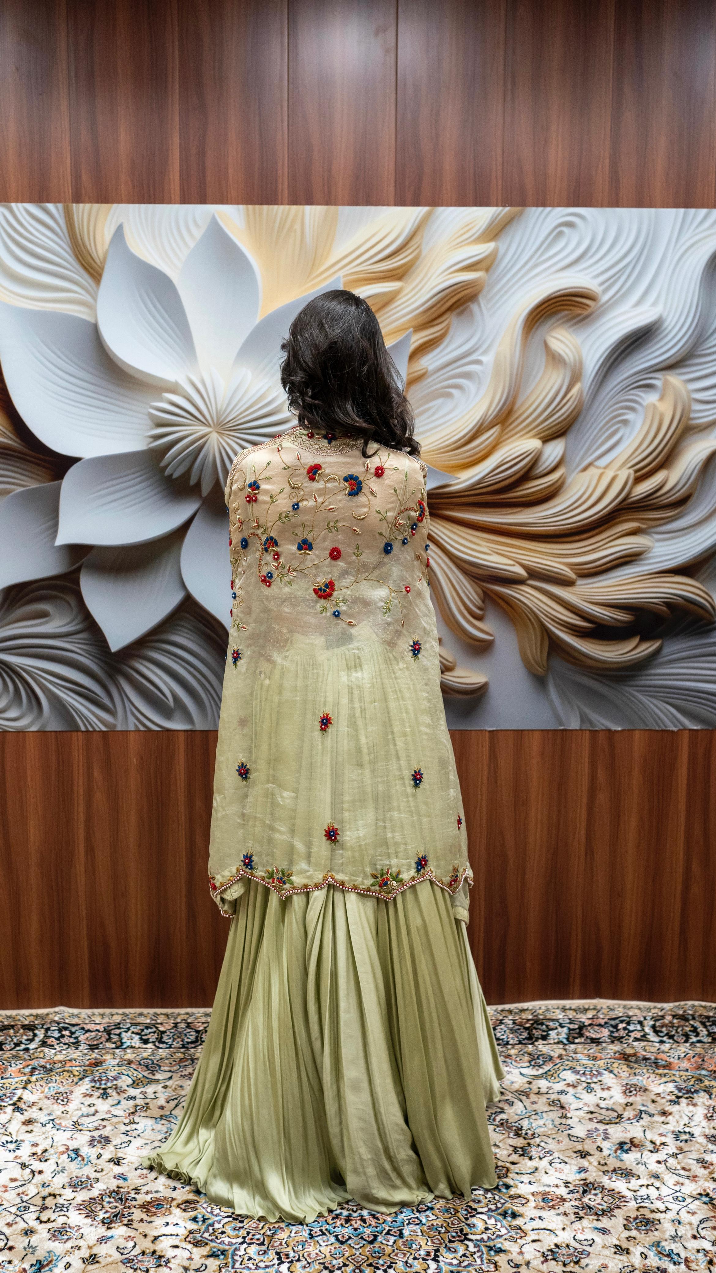 Pistachio Green Embroidered Lehenga Set
