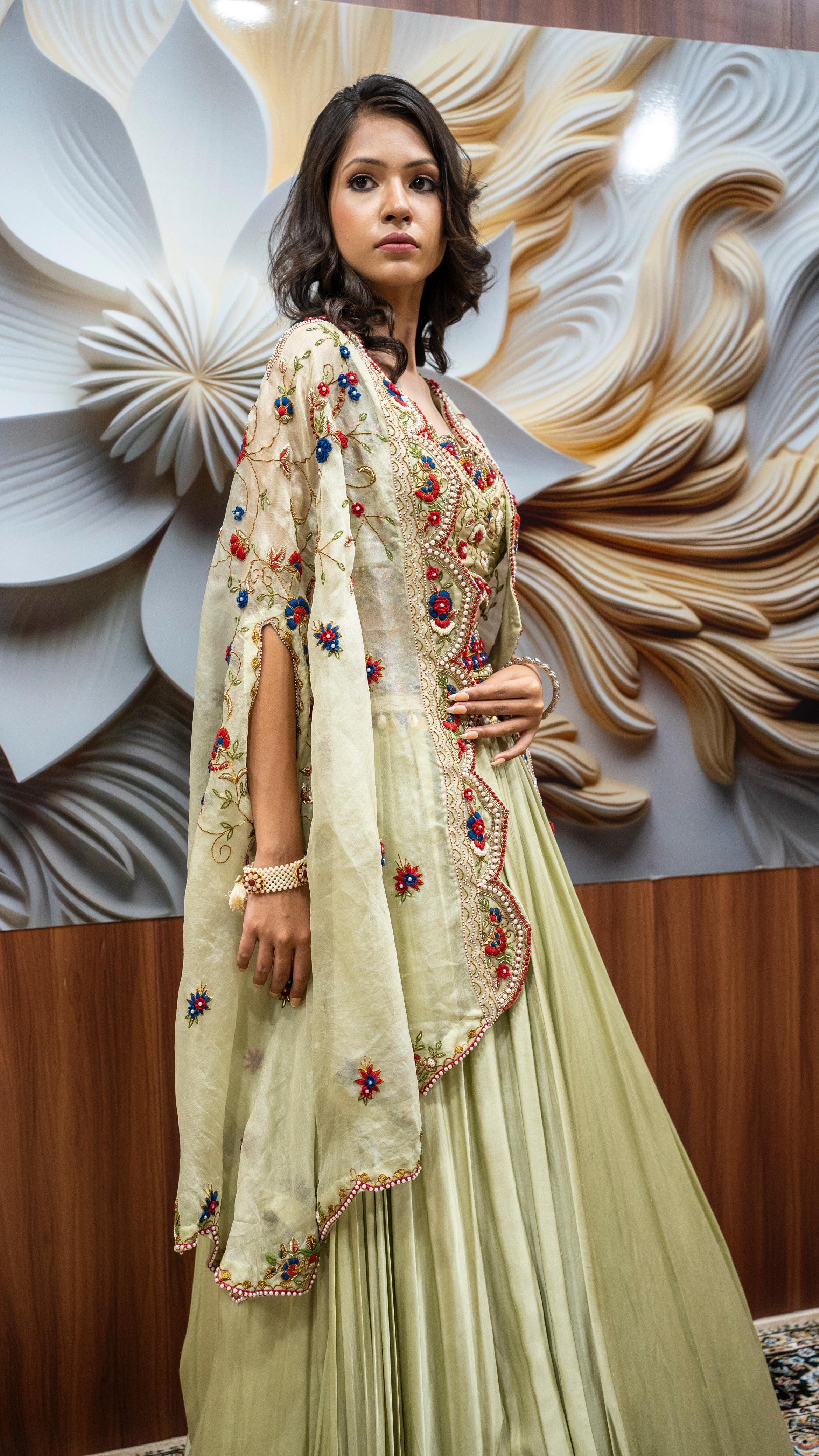 Pistachio Green Embroidered Lehenga Set
