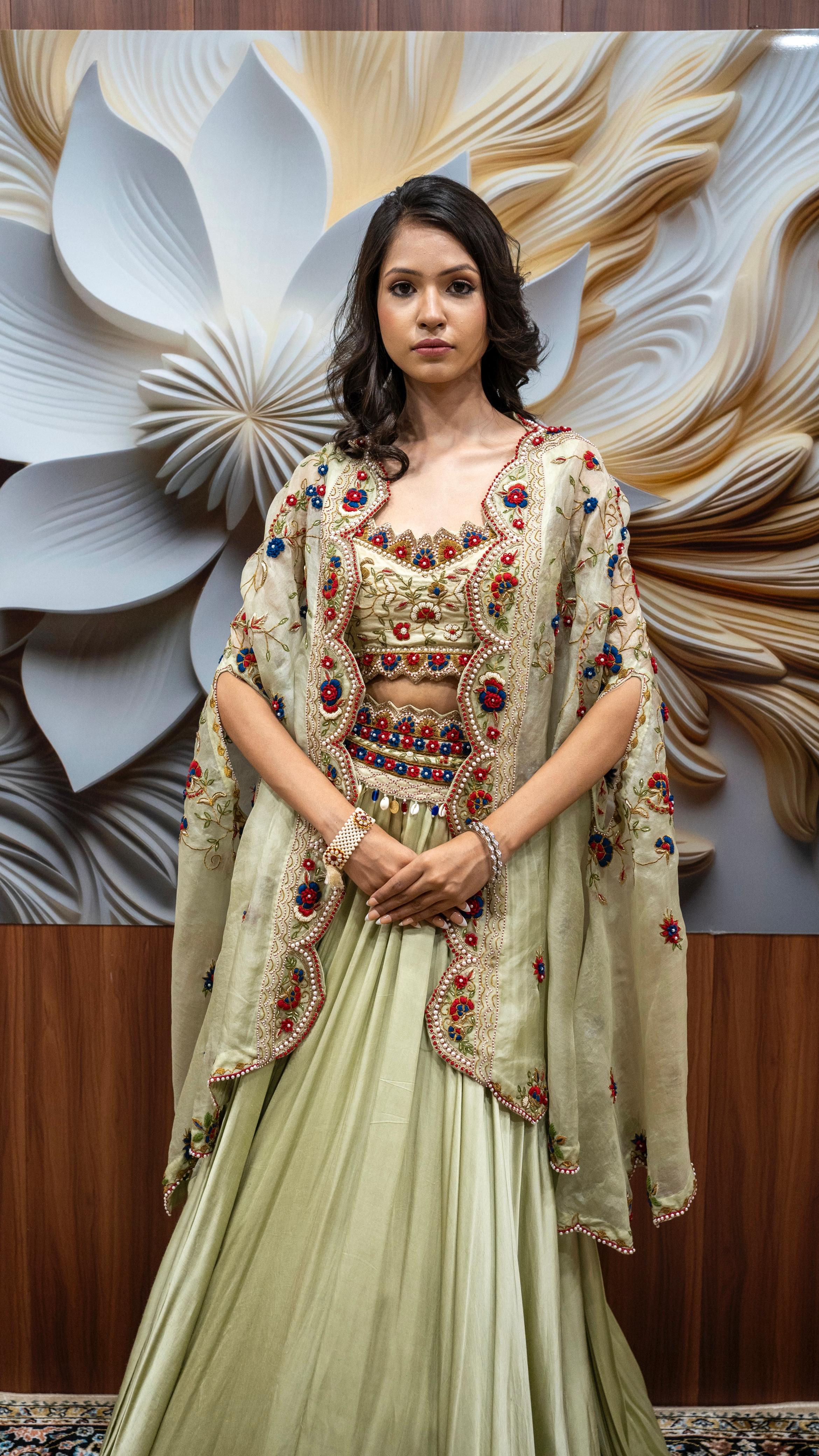 Pistachio Green Embroidered Lehenga Set